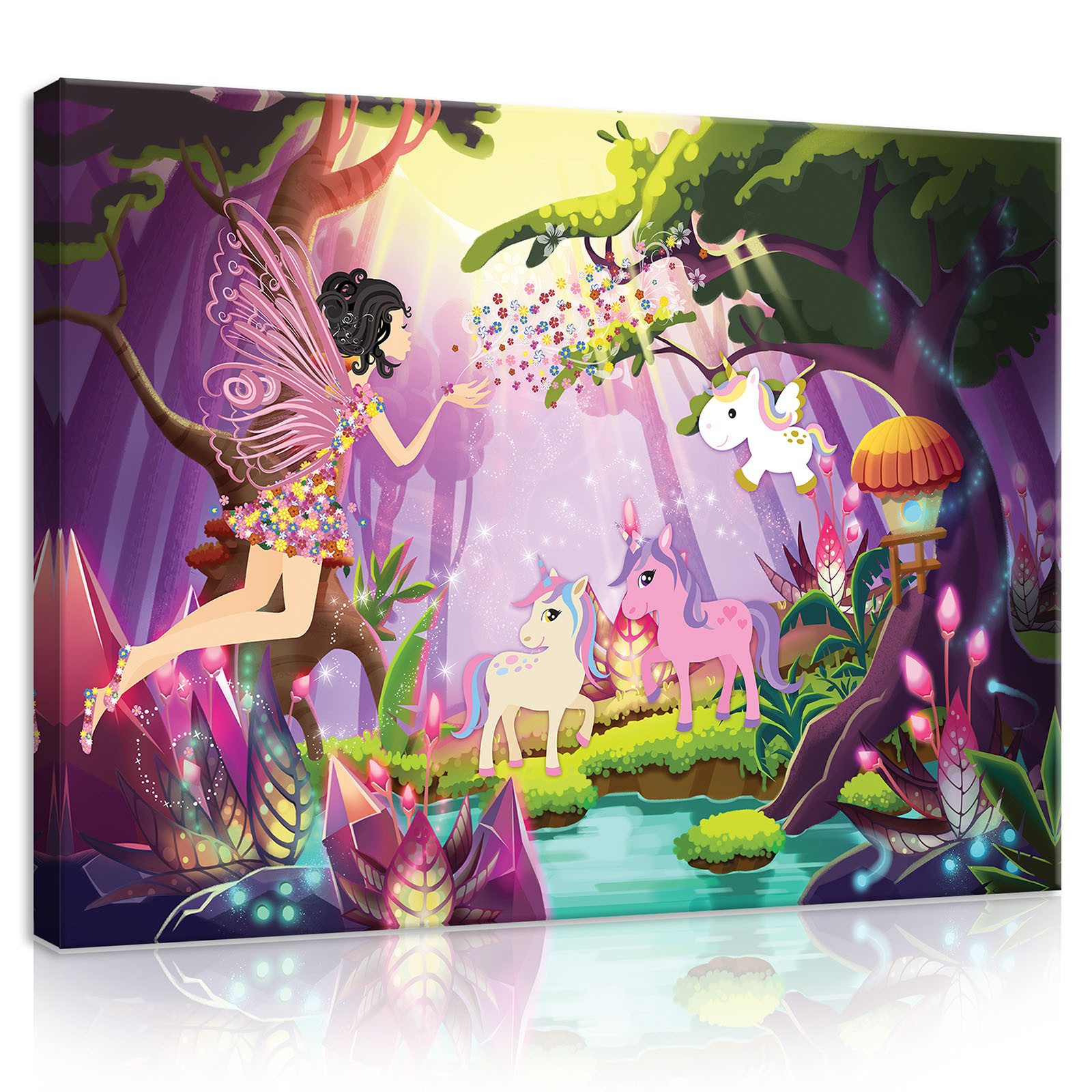 Wallarena Leinwandbild Feen Verwunschener Wald Wandbilder Wand Deko XXL Изображения, Märchenwald (Einteilig, 1 St), Leinwand Изображения Kinderzimmer Kinder Wandbilder Leinwandbilder