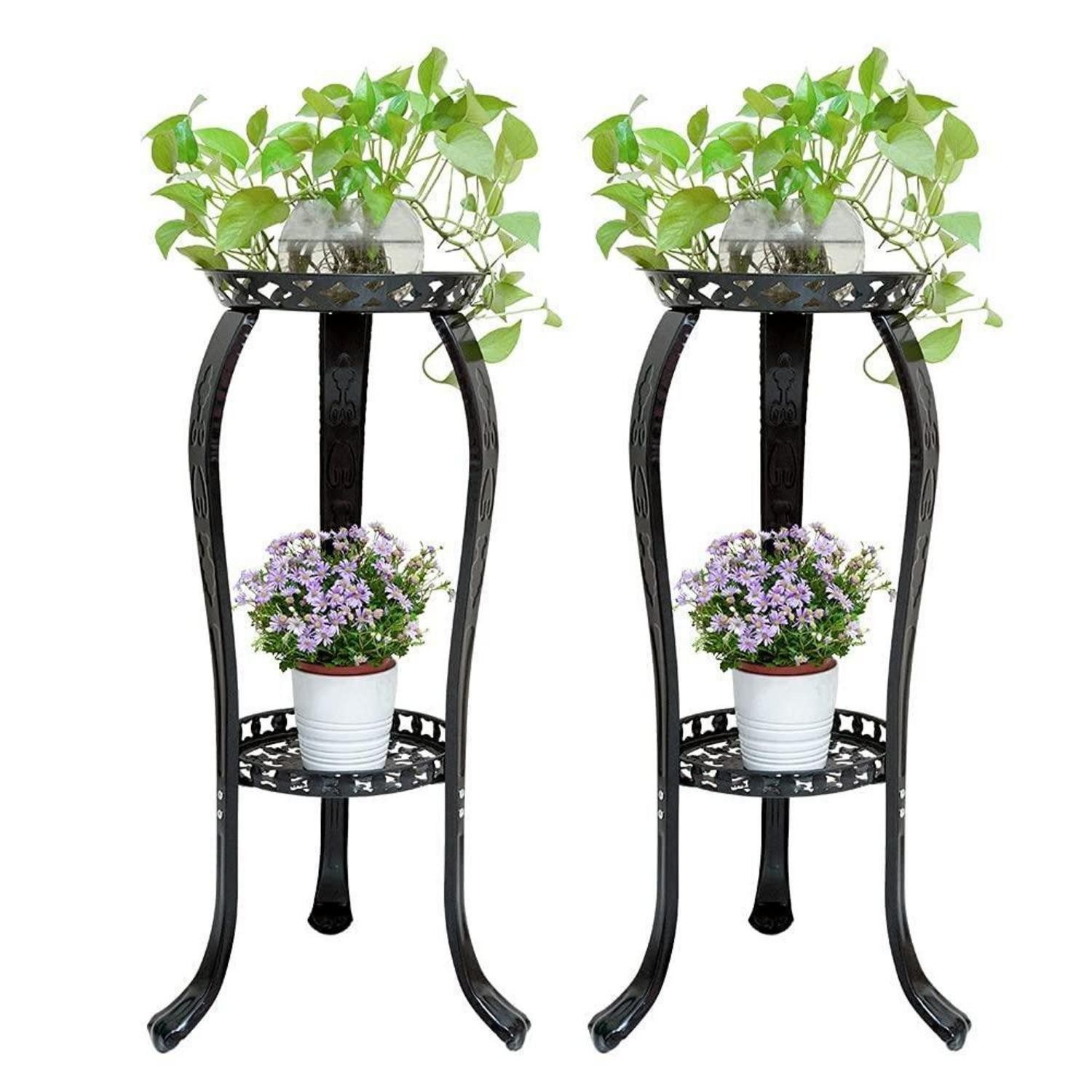 LuxusKollektion Blumenständer Pflanzenständer 2 Ebenen Metall schwarz/weiss 2er Pack (2 St)