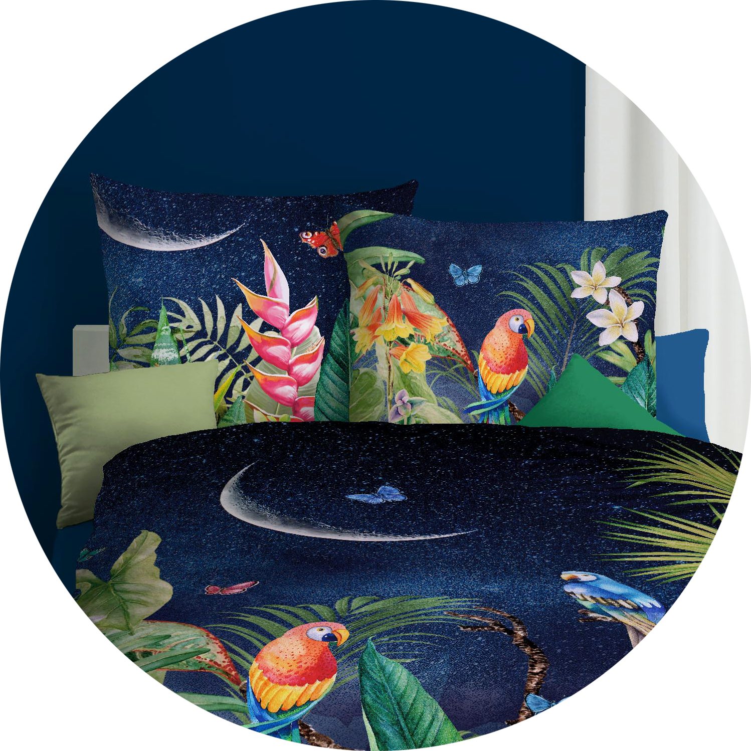 JACK Bettwäsche JACK by Kaeppel 4tlg Mako Satin Digitaldruck Bettwäsche Dschungel Bunt, Satin, 4 teilig, Partnerbettwäsche, Papagei