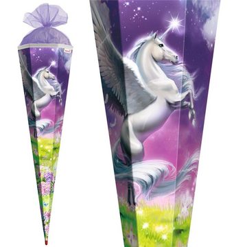 Roth Schultüte Magic Pegasus / Einhorn, 85 cm, eckig, lilafarbiger Tüllverschluss, Zuckertüte für Schulanfang