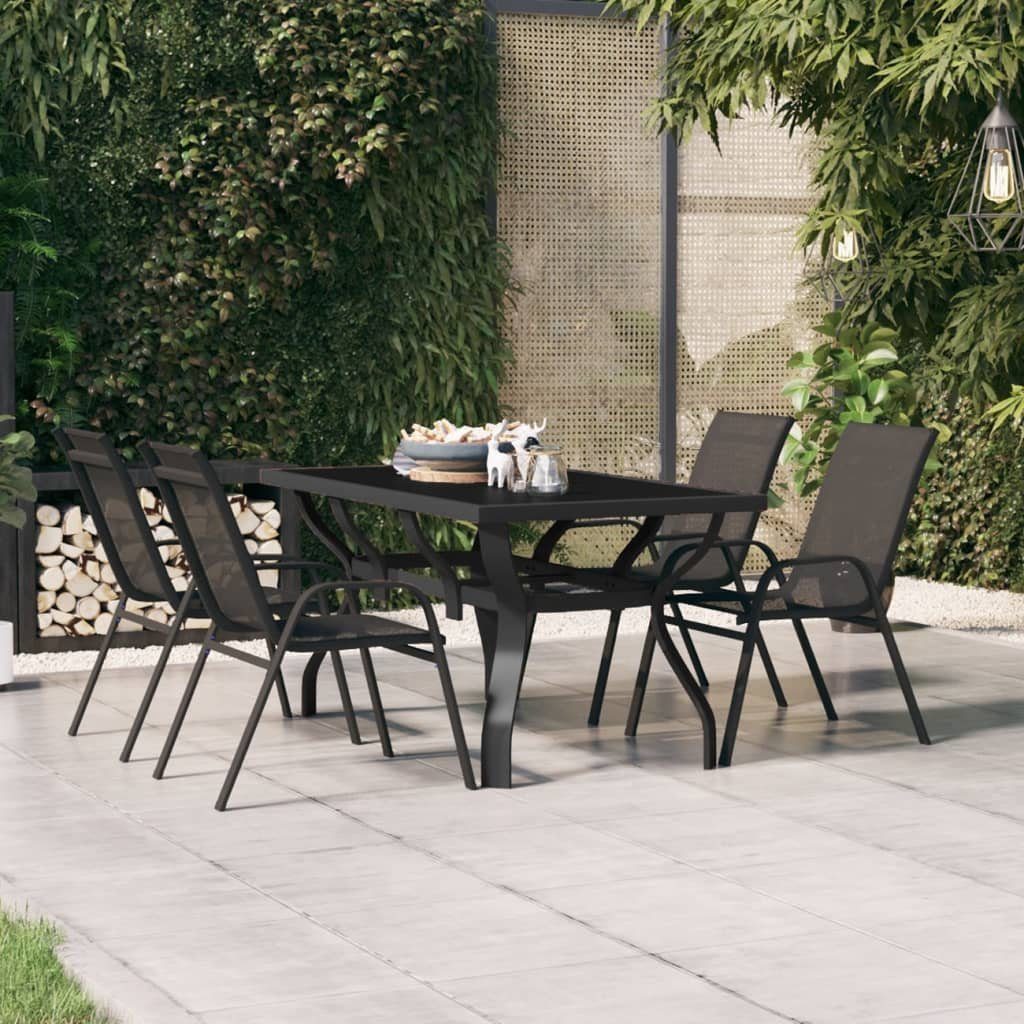 furnicato Gartentisch Schwarz 140x70x70 cm Stahl und Glas