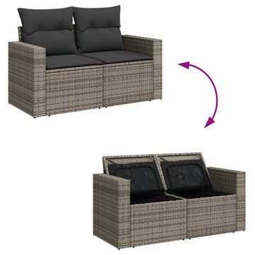 vidaXL Gartenbank Gartensofa 2-Sitzer mit Kissen Grau Polyrattan Außenbereich