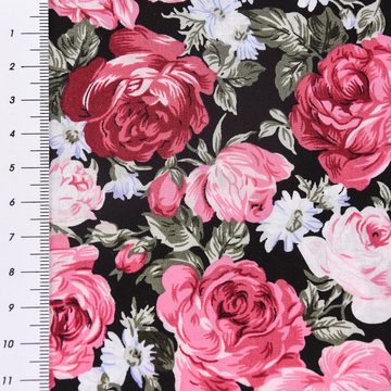 SCHÖNER LEBEN. Stoff Baumwollstoff Rosen schwarz pink blau grün 1,45m Breite