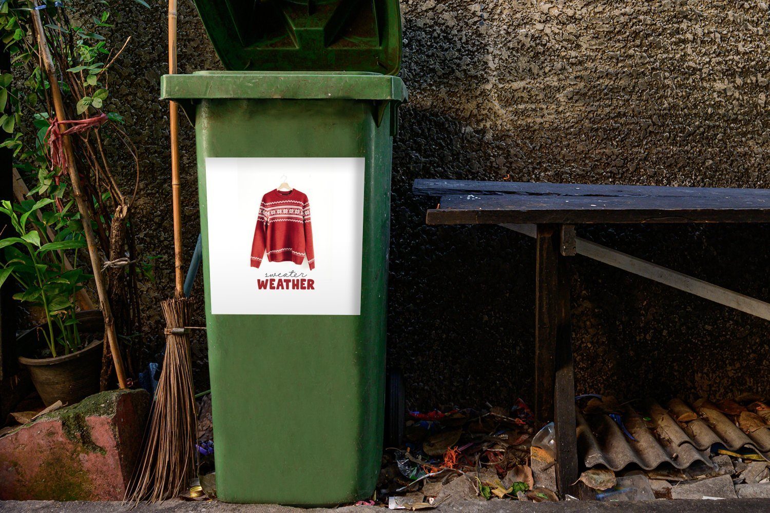 Abfalbehälter MuchoWow - Winter Weihnachten Mülltonne, (1 Mülleimer-aufkleber, - Pullover Sticker, St), Container, Wandsticker