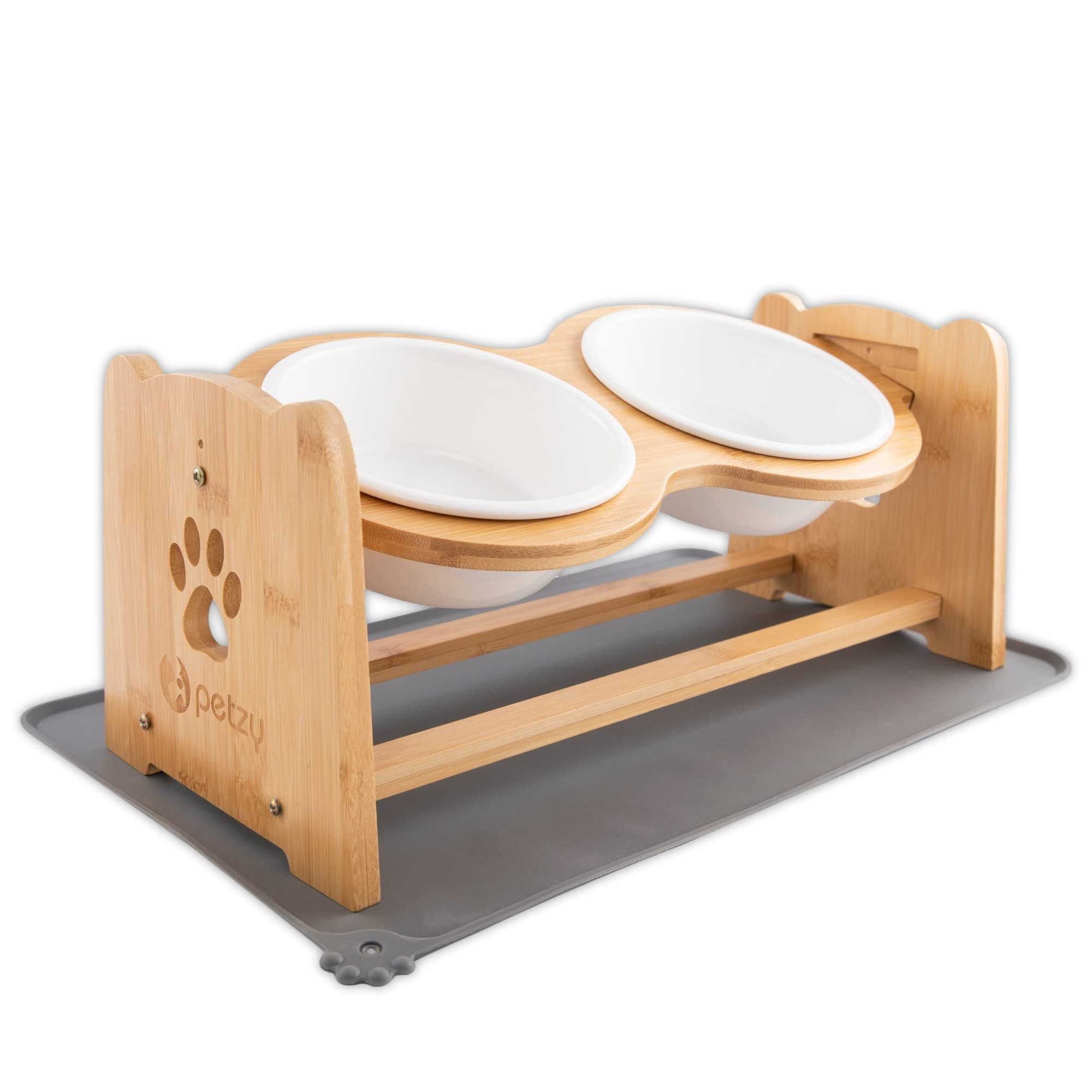 Petzy Napf-Set Premium Katzennapf und Hundenapf erhöht & verstellbar, Keramik, Näpfe aus Keramik, Napfunterlage verfügbar, 350 - 1200 ML