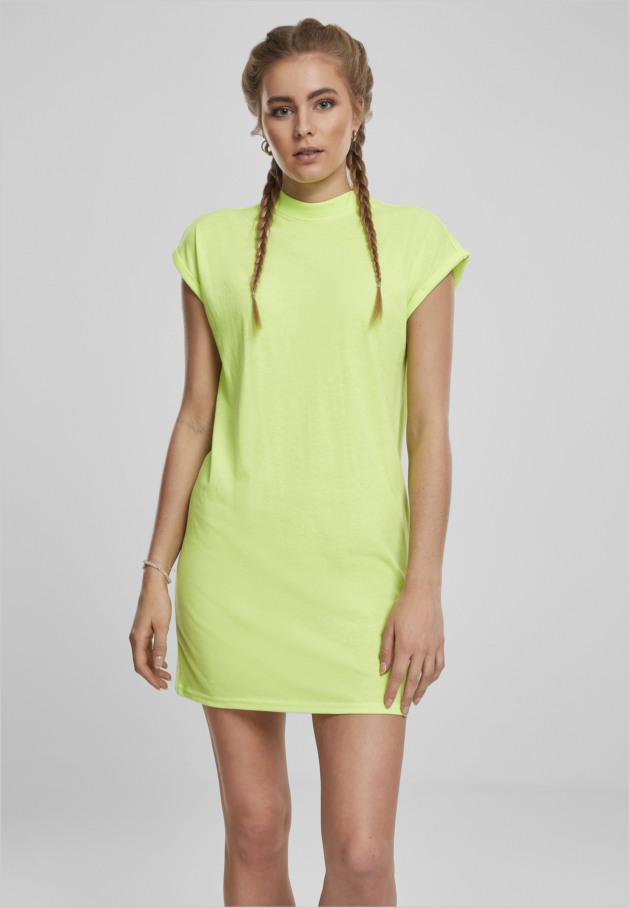 URBAN CLASSICS Jerseykleid Damen Ladies Turtle Extended Shoulder Dress (1-tlg) electriclime