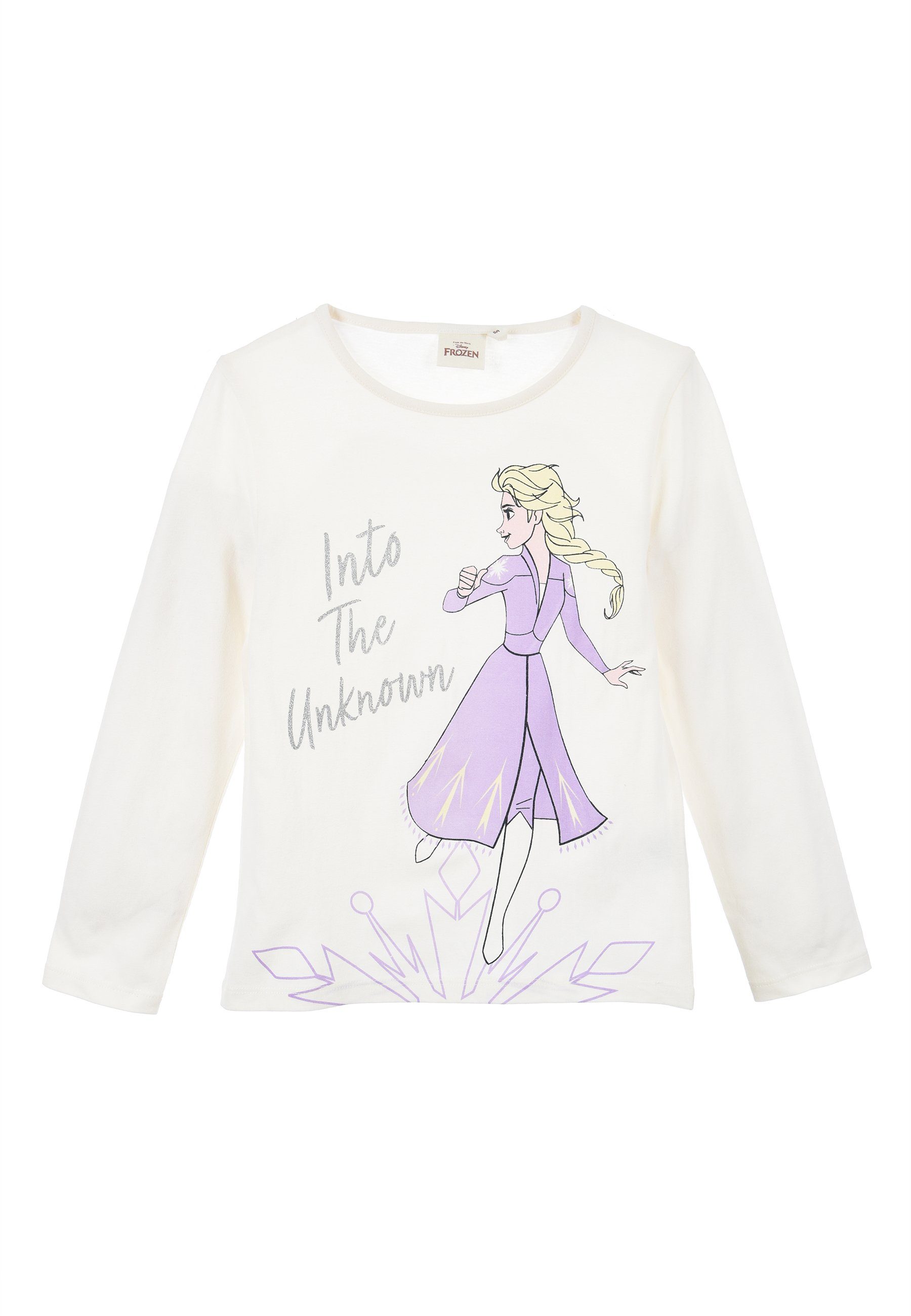 Disney Frozen Langarmshirt Die Eiskönigin Mädchen Elsa Langarm-Shirt Weiß Longsleeve