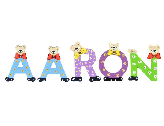 Playshoes Deko-Buchstaben (Set 5 St) Kinder Holz-Buchstaben Namen-Set AARON - sortiert Farben können variieren bunt