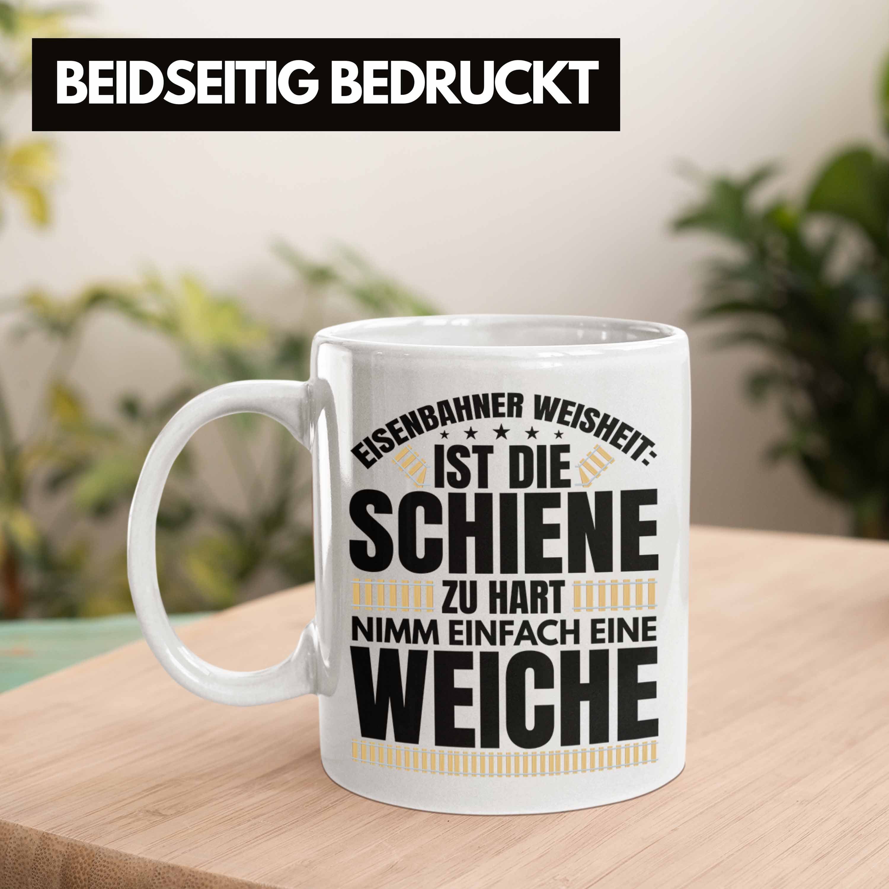 Weiche Trendation Geschenk Eisenbahner Eisenbahn - Tasse Trendation Lokomotive Modelleisenbahn Tasse Weiss Geschenkidee Spruch Lokführer