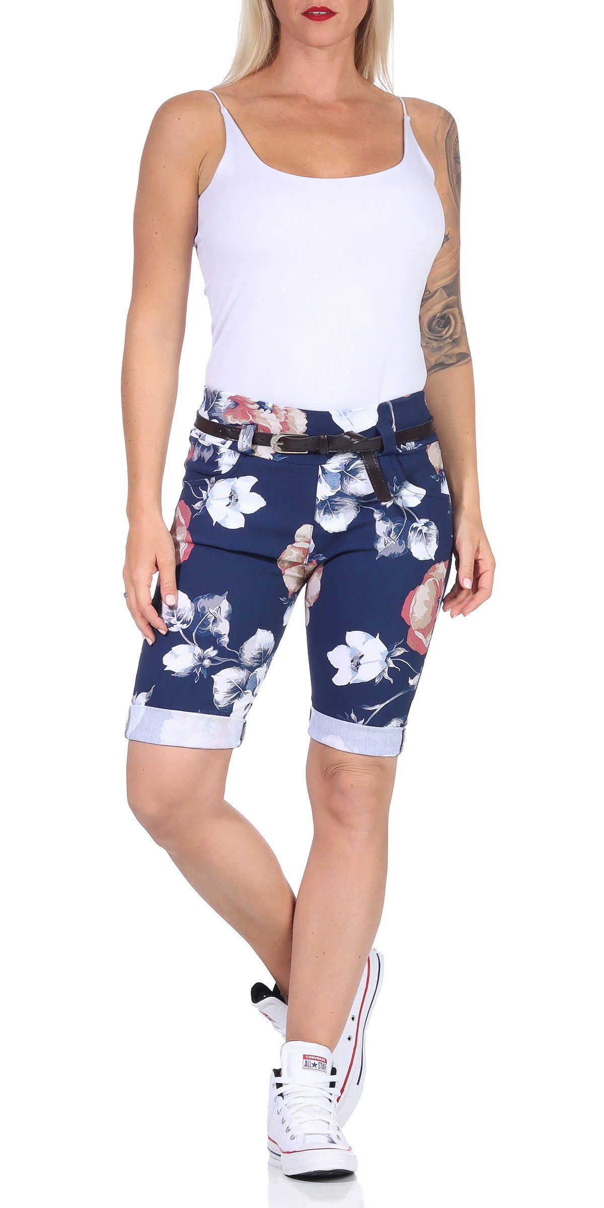 simaranda Bermudas 45 Capri Hose Shorts kurz Sommer Joggpants (mit abnehmbaren Gürtel) – Bild 2 von 5