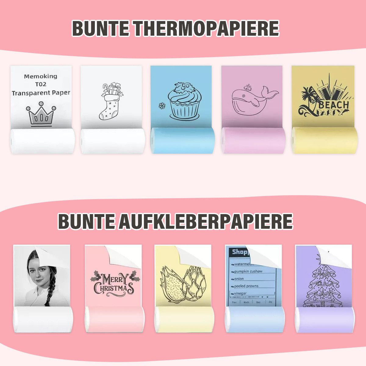 MOPUEA Mini Thermodrucker Multifunktionsdrucker Kompatibel für iOS Android Etikettendrucker, (Bluetooth, 1 x Mini-Drucker, 13 Rollen Aufkleber, 6 farbige Marker)