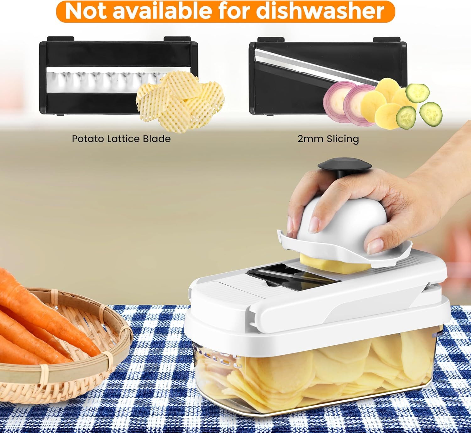 Refined Living Gemüseschneider 15-in-1 Gemüseschneider mit Auffangbehälter, Küchenreibe, Gemüsehobel, Multischneider für Gemüse,Zwiebeln,Obst,Käse usw.BPA-frei, – Bild 4 von 5