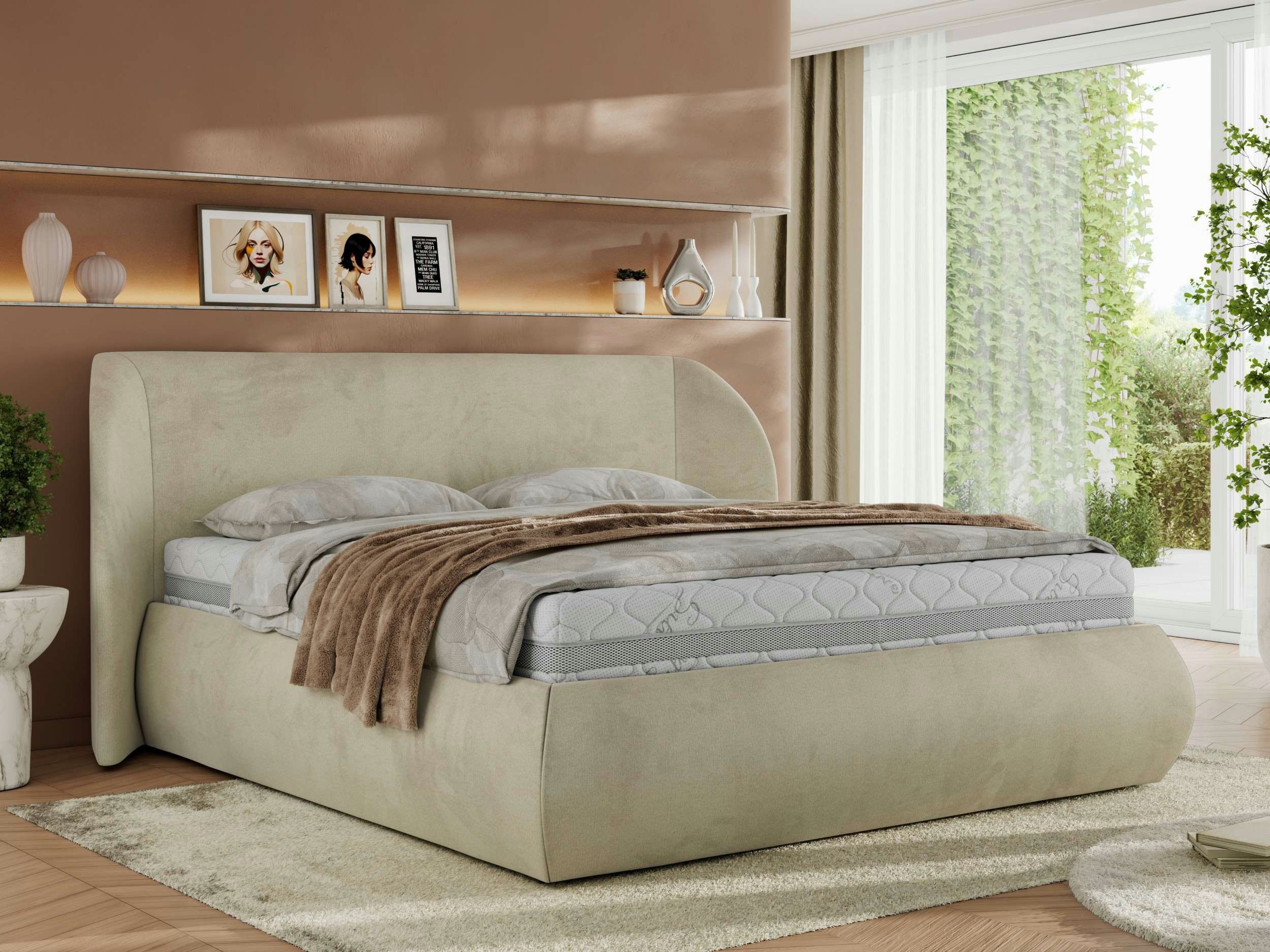 MKS MÖBEL Polsterbett CAELA Classic (Bett, Doppelbett mit Bettkasten & Lattenrost, ohne/mit Matratze), Gasdruck-Mechanismus, gepolstertes Kopfteil 110 cm, Größen 140–200 cm