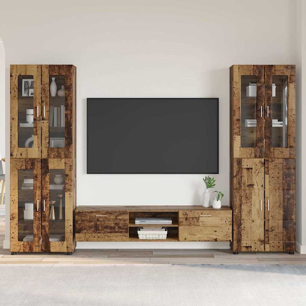 vidaXL Wohnzimmer-Set TV-Schrankset mit Schubladen FLORIN 3 pcs Altholz Holzwerkstoff, (3-St)