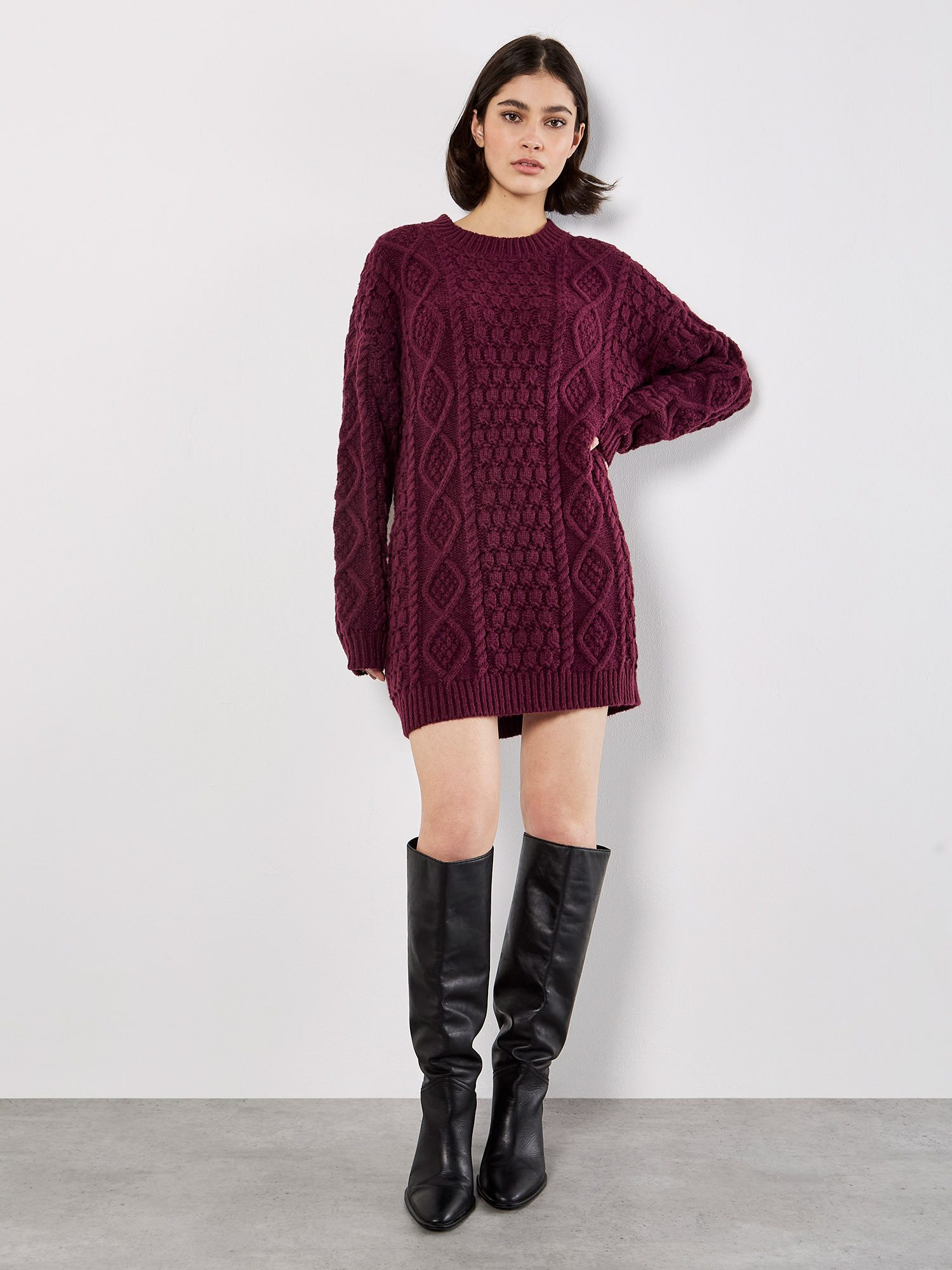 Apricot Minikleid Pullover-Kleid im Oversized-Stil