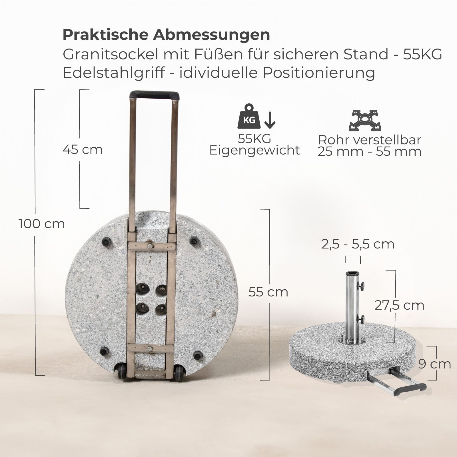 KETTLER Betonschirmständer Kettler Easy-Stand Schirmständer Granit Edelstahl Rohr Griff und
