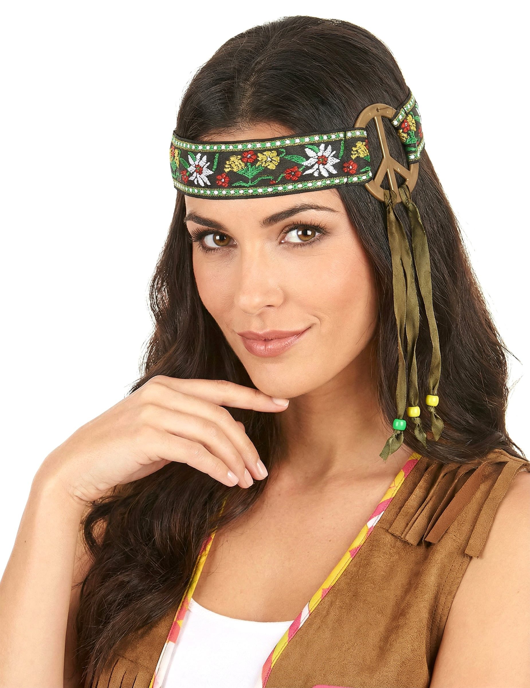 Espa Kostüm Hippie Stirnband Peace-Zeichen braun-bunt