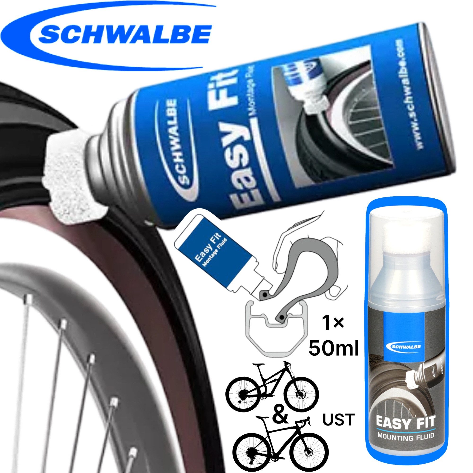 Schwalbe Fahrradreifen Schwalbe Easy Fit Fahrrad Reifen Montage Paste Flasche Schwamm 50ml