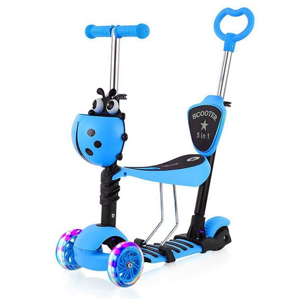 Sitzscooter 5 in 1 Kinder Roller Scooter mit Sitz LED Räder ab 2 Jahre