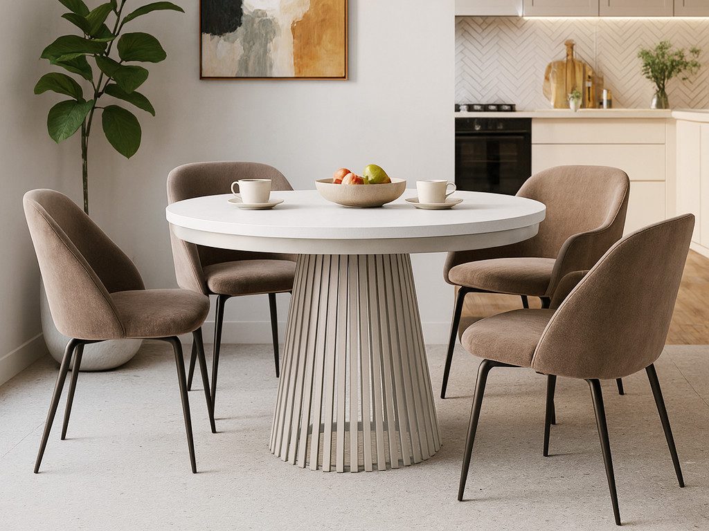 Beautysofa Esstisch Lumi im Loft-Stil, ausziehbar Ø 100–180 cm (hitze- und verfärbung beständig, Metallbeinen), verschiedene Farben