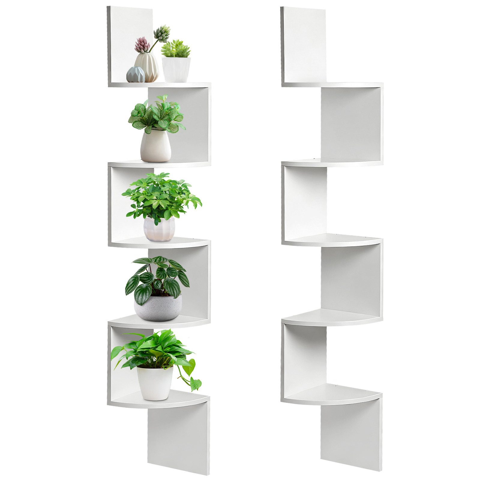 BlingBin Eckregal Wandregal 5 Ebenen Zickzack Schweberegal Bücherregal Pflanzenregal, Schweberegal 2-tlg., CD DVD Regal, Wanddeko mit 5 Ablagen für Wohnzimmer Schlafzimmer Küche