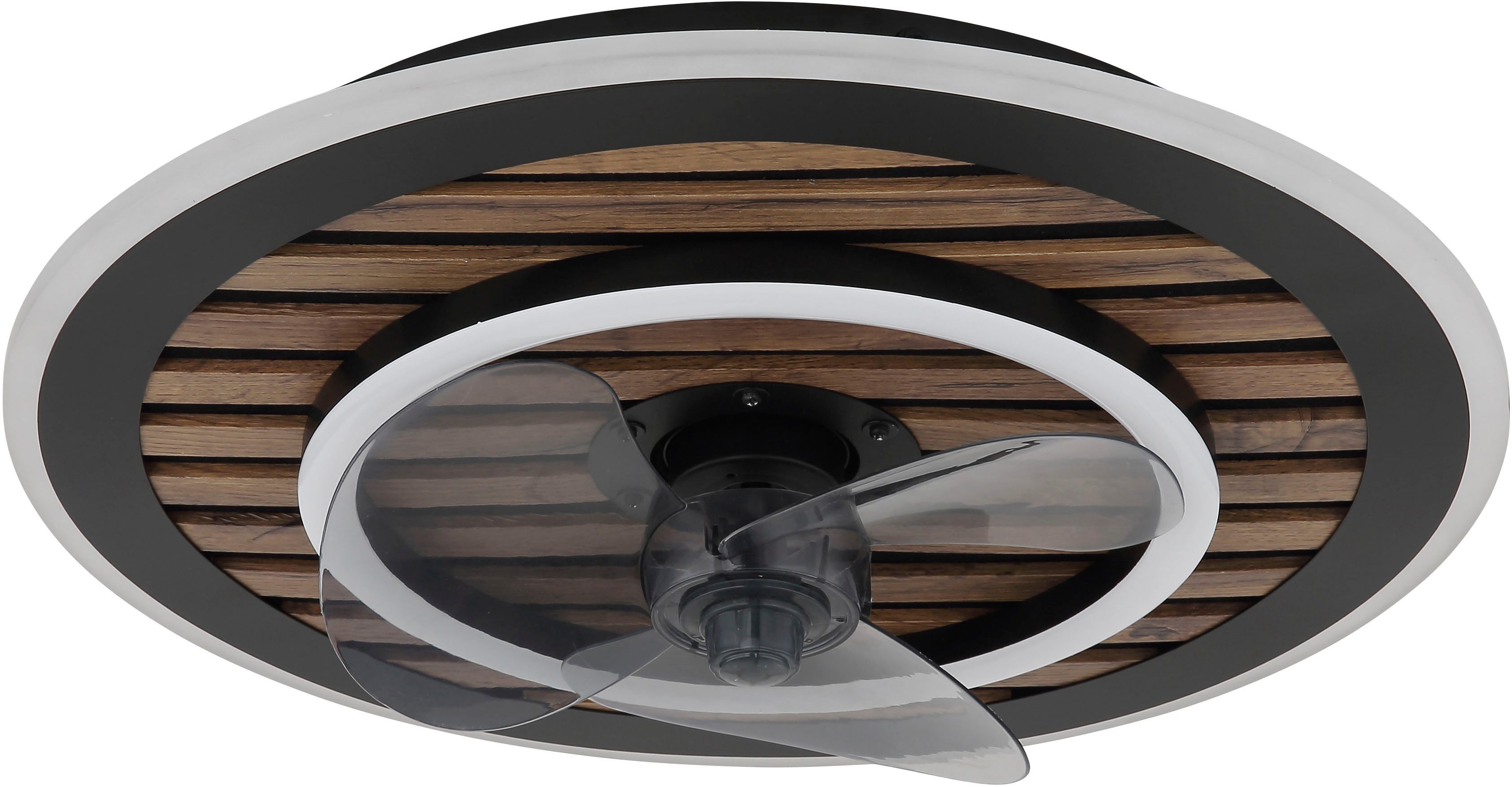 GLOBO LIGHTING Deckenleuchte TREVINO, Dimmfunktion, Fernbedienung, Infrarot inkl., Memoryfunktion, Nachtlichtfunktion, Timerfunktion, Ventilatorfunktion, mehrere Helligkeitsstufen, LED fest integriert, warmweiß - kaltweiß, Ventilator kühlen-heizen holzoptik rauchfarben CCT 2700-6000K elegant