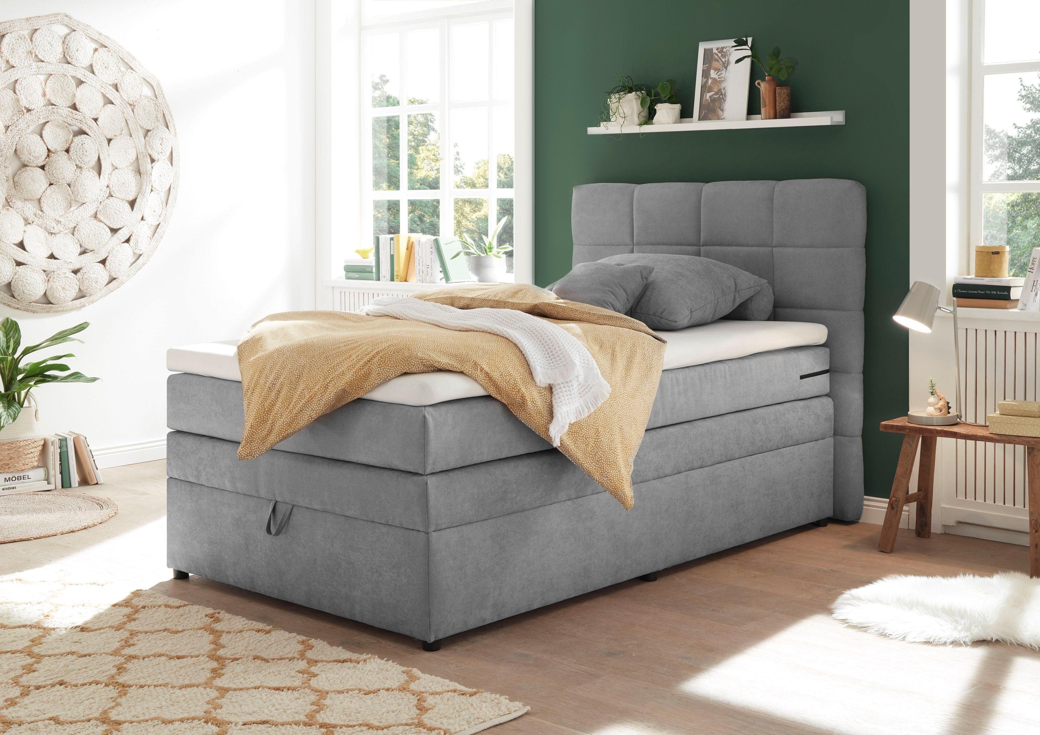 ED 90 EXCITING und inkl. Tacoma, grey Topper light DESIGN Bettkasten Soro hellgrau Boxspringbett