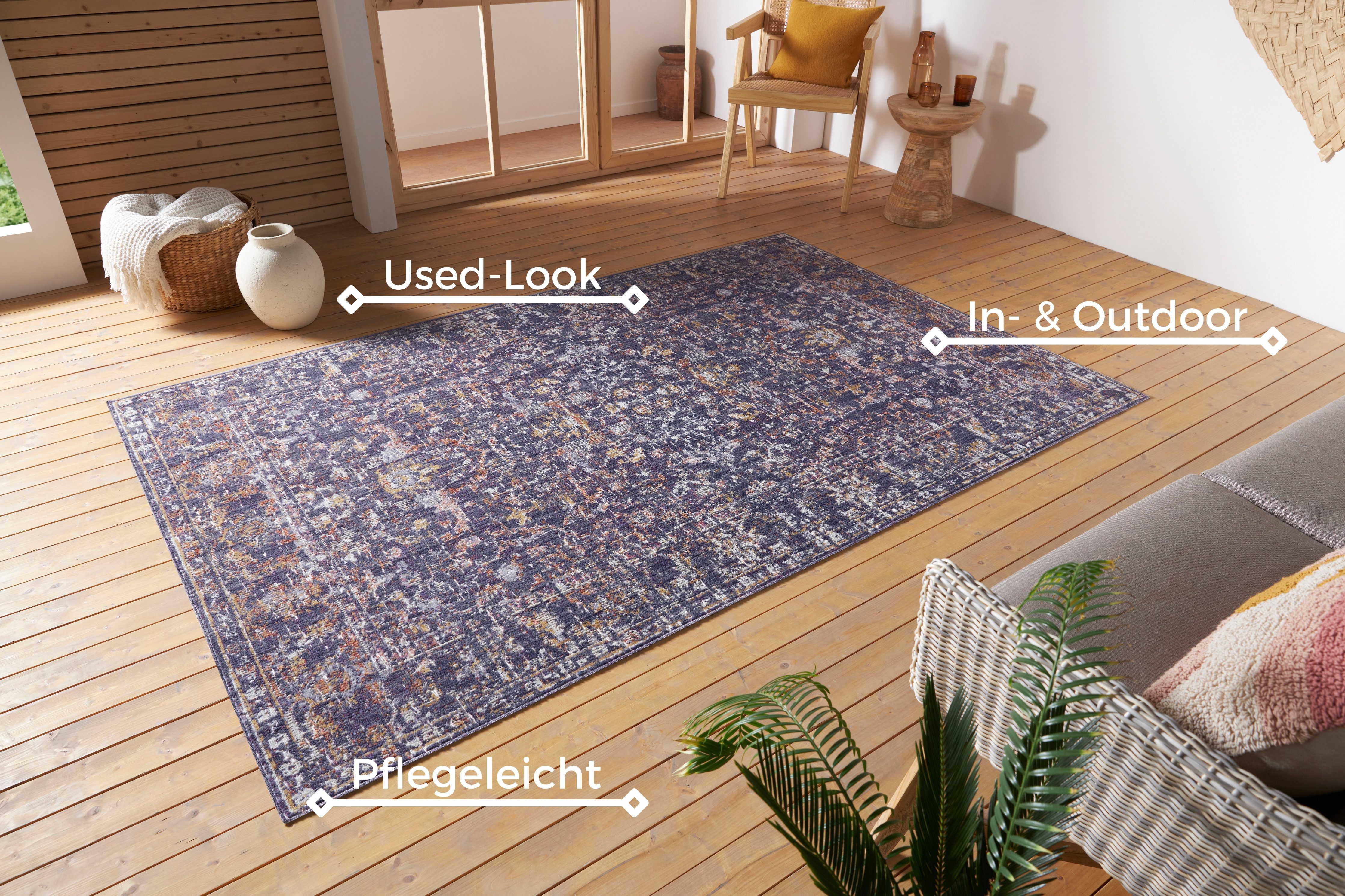 NORTHRUGS Teppich Sues, rechteckig, Höhe: 3 mm, In-& Outdoor, Läufer, Wetterfest, Balkon, Wohnzimmer, Orient