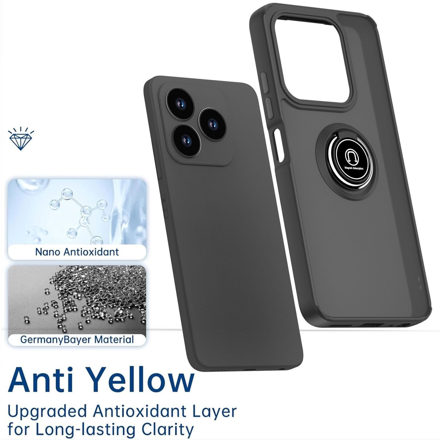 Wigento Handyhülle Für ZTE Blade V60 Smart / Blade A75 4G TPU PC Ring Hülle Schwarz / Rot, Magnetringhalter stoßfestes Hybrid Material