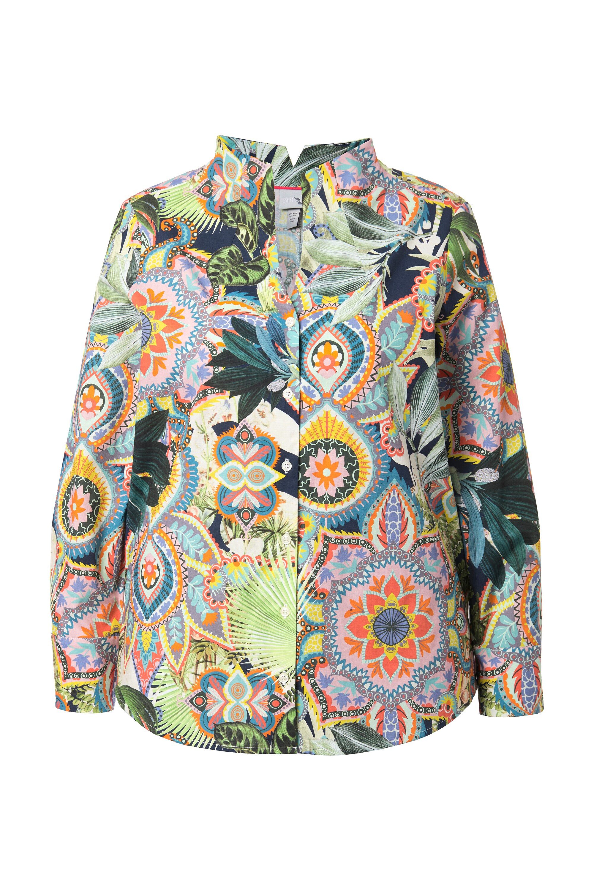 Ulla Popken Longbluse Bluse Kelchkragen bedruckt Langarm