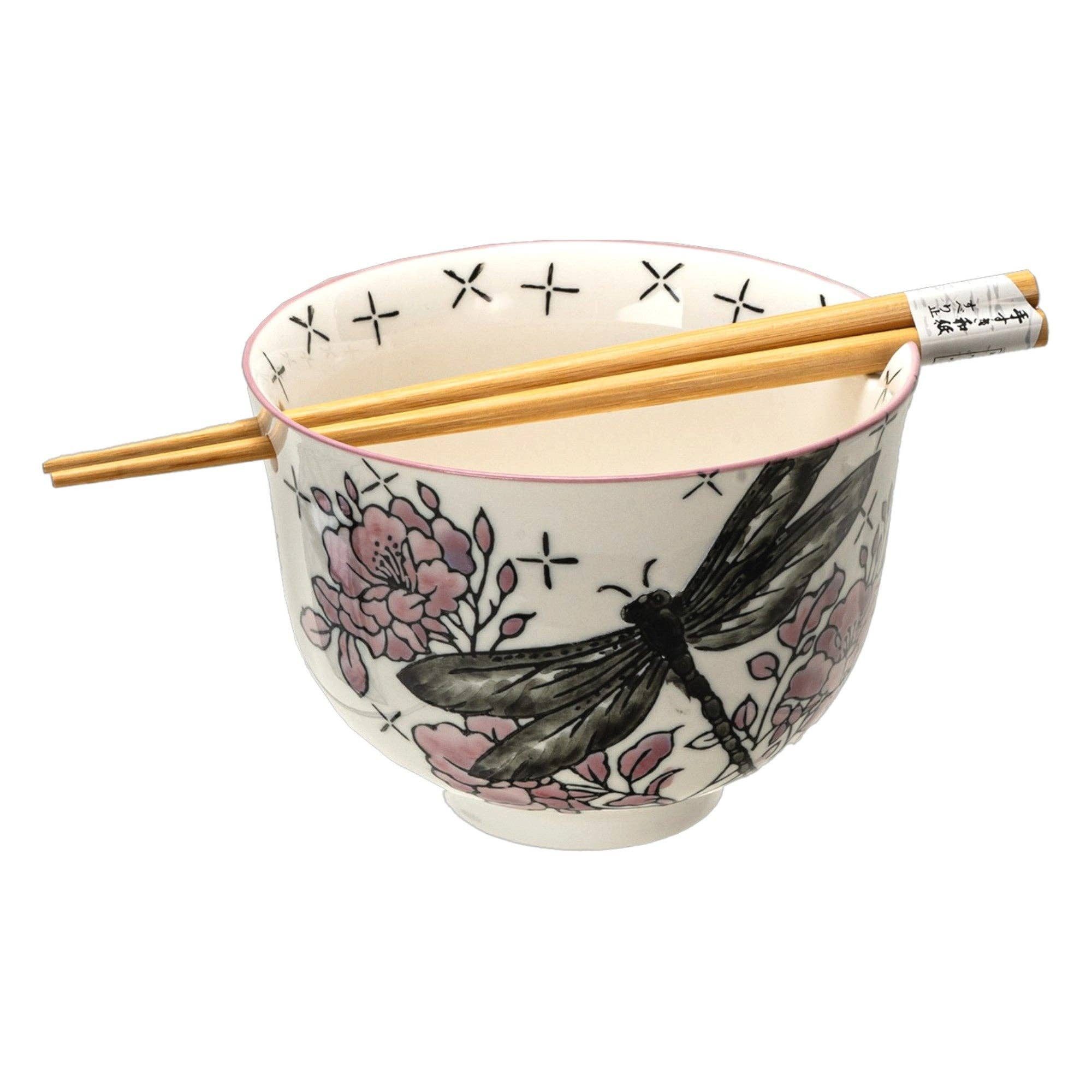 Dark-Desires Suppenschüssel Japanische Keramikschale "Libelle" mit Essstäbchen-Set vintage