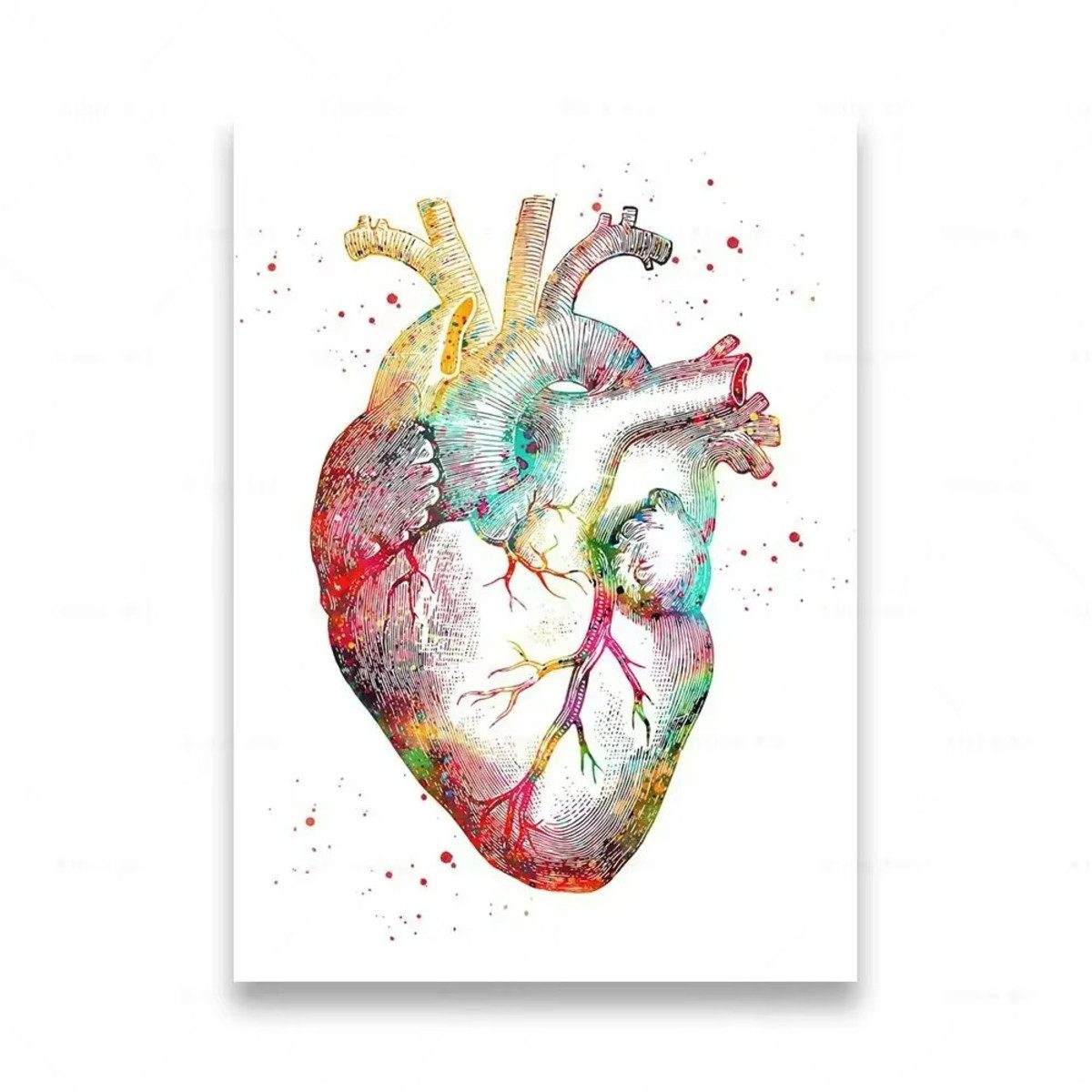 TPFLiving Kunstdruck (OHNE RAHMEN) Poster - Leinwand - Wandbild, Menschliche Anatomie, Wirbelsäule, Herz, Gehirn, Zähne, HD-Leinwand (Leinwandbild XXL), Farben: Orange, Rot, Blau, Schwarz, Weiß, Rosa -Größe: 30x40cm