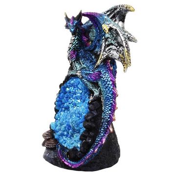 MystiCalls Dekofigur Blauer Drache auf Kristallfels Drachenfigur Fantasy Fantasyfigur (1 St), Perfekt zu jedem Anlass - Geburtstag, Weihnachten