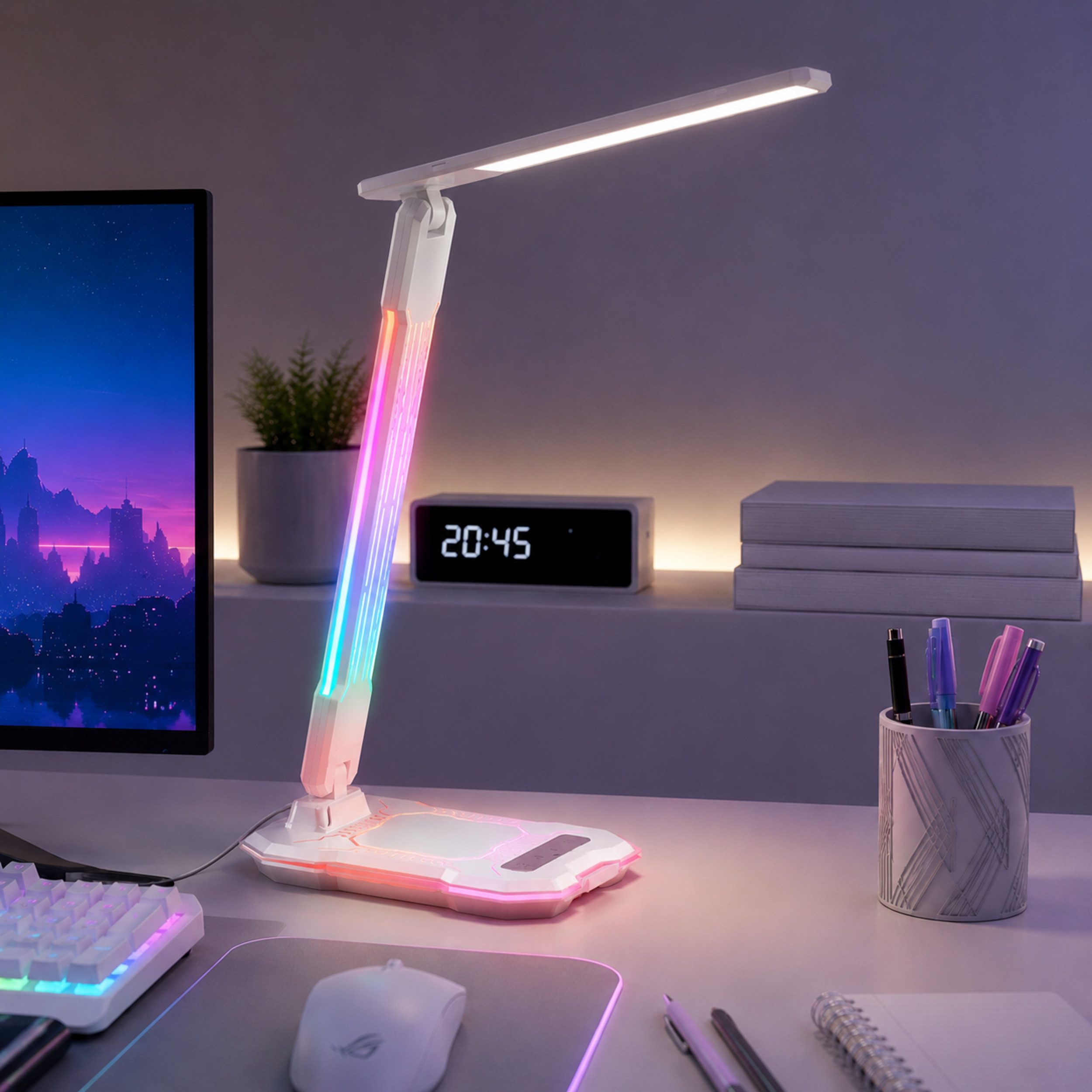 Lightbox Tischleuchte, LED fest integriert, warmweiß - kaltweiß, LED-Tischlampe, 720 lm, 3000-5000K, RGB, Wireless Charging, 31x18 cm