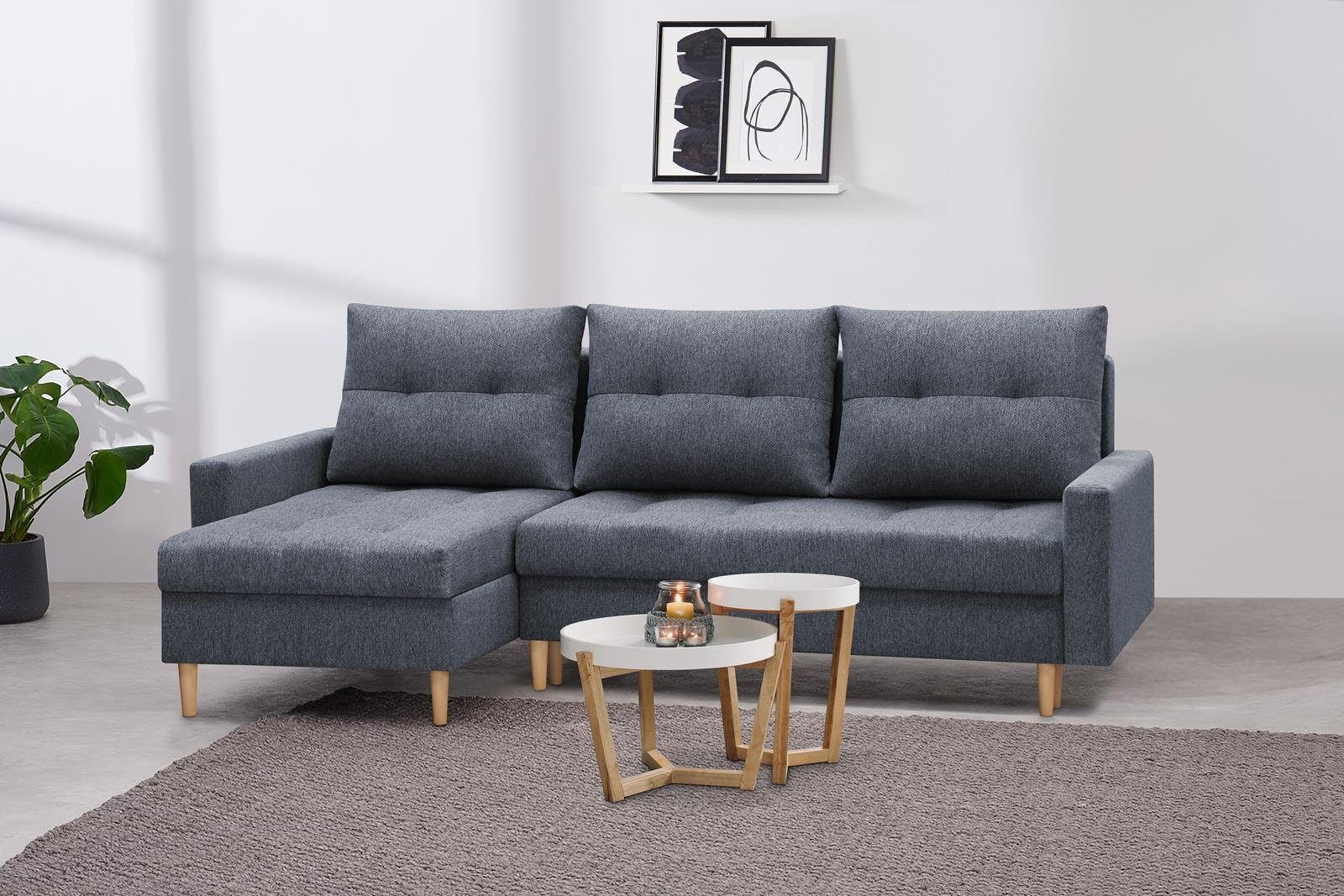 Beautysofa Polsterecke HALANT, Federkerns, Bettfunktion, links oder rechts montiebar, recycelten PET-Flaschen Material Dunkelblau (stelar 78)