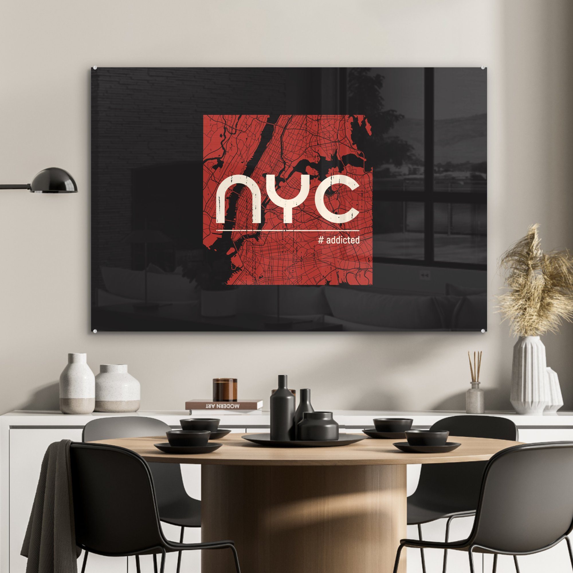 Wohnzimmer - MuchoWow Rot - (1 New York & Acrylglasbild Schlafzimmer St), Acrylglasbilder Weiß,