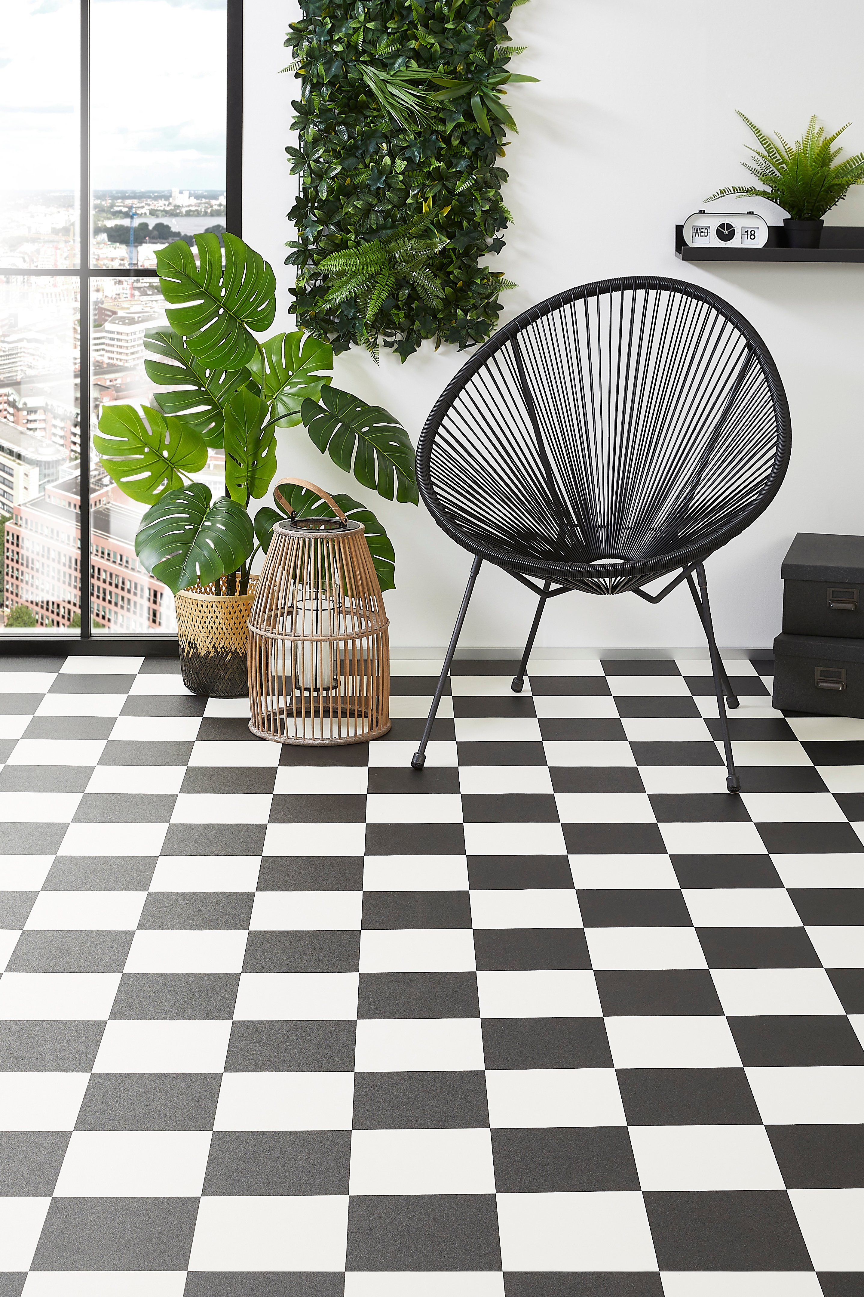 misento Vinylboden Smart in Schachbrett Schwarz-Weiß, für Feuchtraum- und Privatbereiche, PVC Bodenbelag Meterware 200/400 cm breit, Stärke 2,8 mm