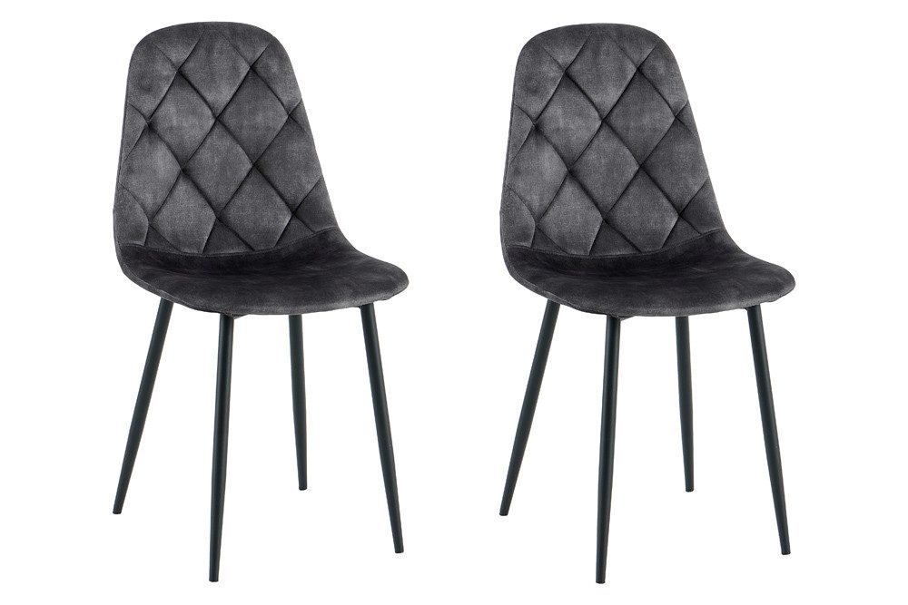 riess-ambiente Esszimmerstuhl GLAMM anthrazit/schwarz - Samt, Metallbeine, Ziersteppung, Rauten, Set (Set, 2 St), 2 Stühle -ideal für Küche, Esszimmer, Wohnzimmer, Arbeitszimmer & Büro