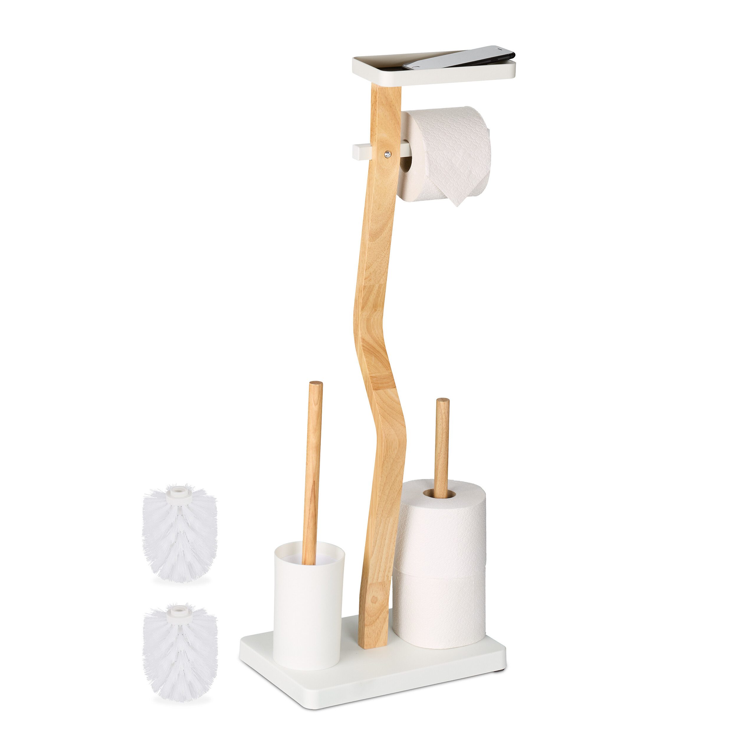 relaxdays WC-Garnitur Bambus & Eisen mit Ablage, weiß günstig online kaufen
