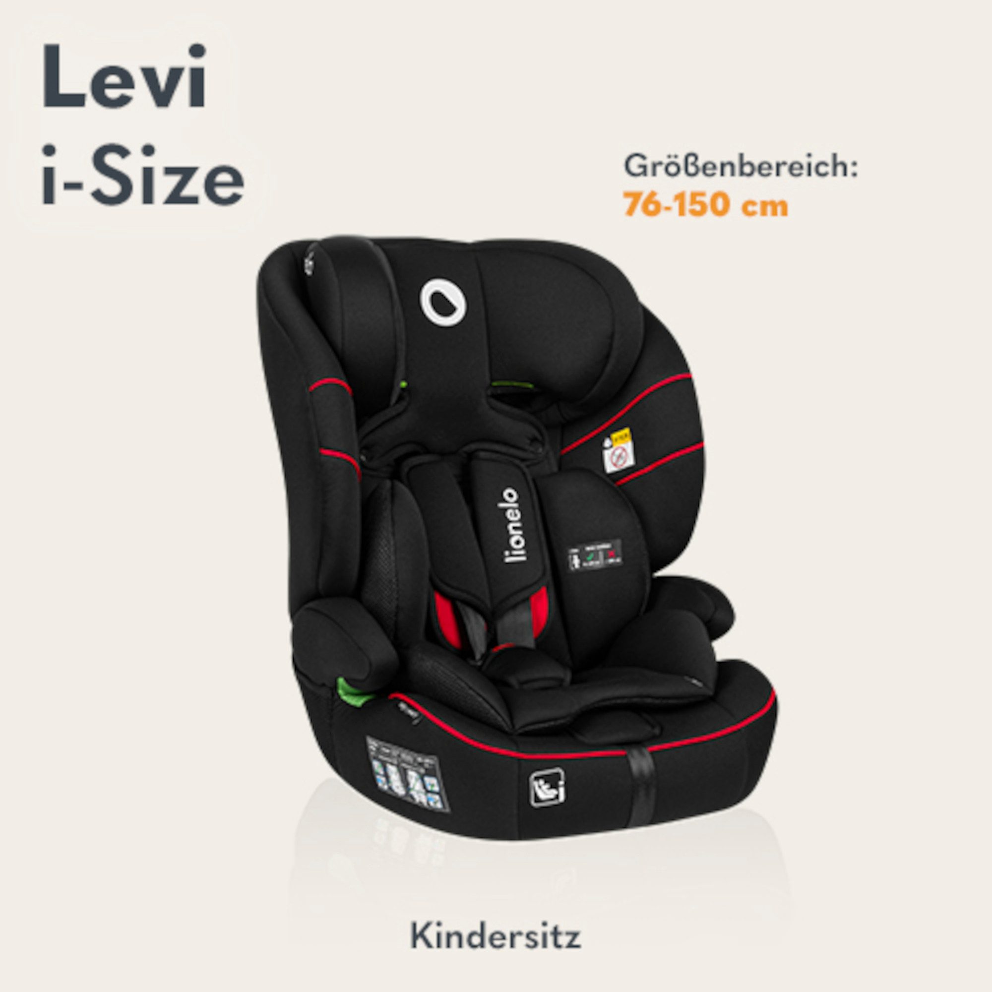lionelo Autokindersitz LEVI I-SIZE, ab: 15 Monaten, bis: 12 Jahre, (Set), i-Size / Universell passend, passt in alle Autos
