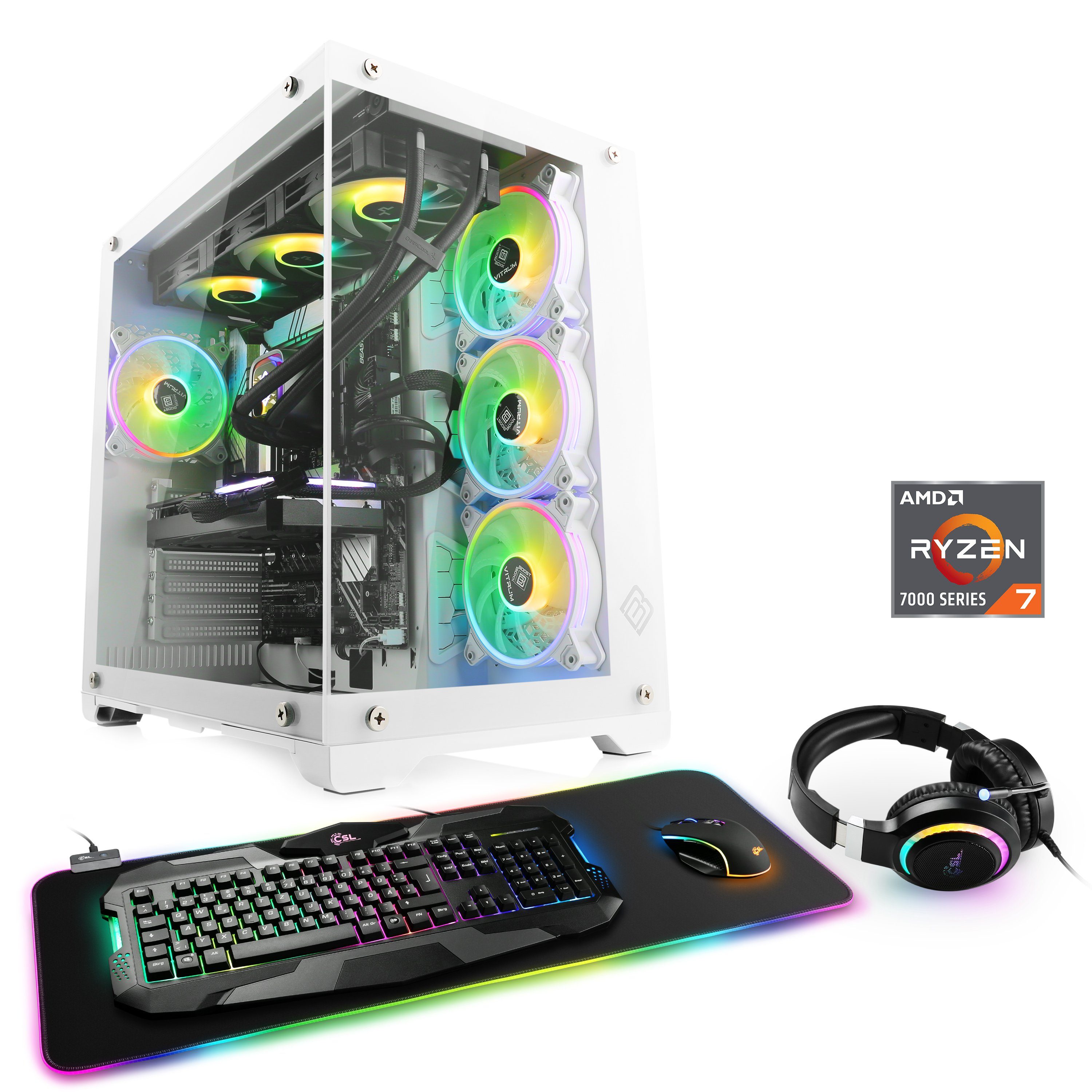 CSL Aqueon A78310 Advanced Edition Gaming-PC (AMD Ryzen 7 7700X, AMD Radeon RX 7600, 32 GB RAM, 1000 GB SSD, Wasserkühlung)