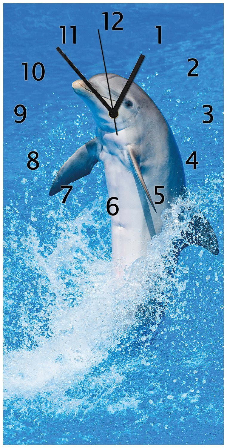 Delfin Fröhlicher Wasser Wanduhr im (Uhr Acryl) blauen aus Wallario