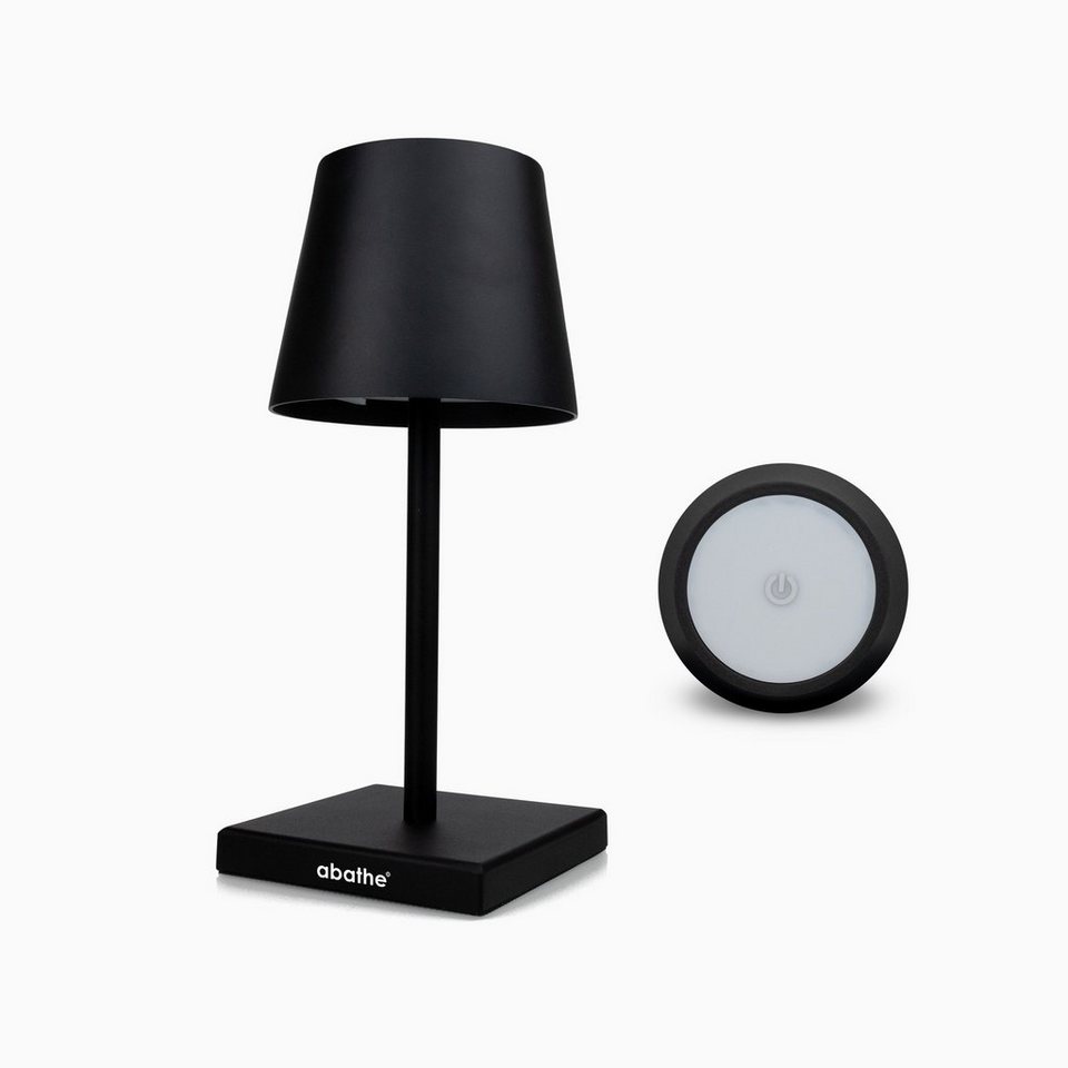 abathe LED Tischleuchte abathe LED-Akku Tischleuchte „classic“ mit USB in  schwarz, LED fest integriert, Warmweiß, stufenlos dimmbar, aufladbar,  sichtfreie Höhe von 25,5 cm, 24h Leuchtdauer, für drinnen und draußen IP54
