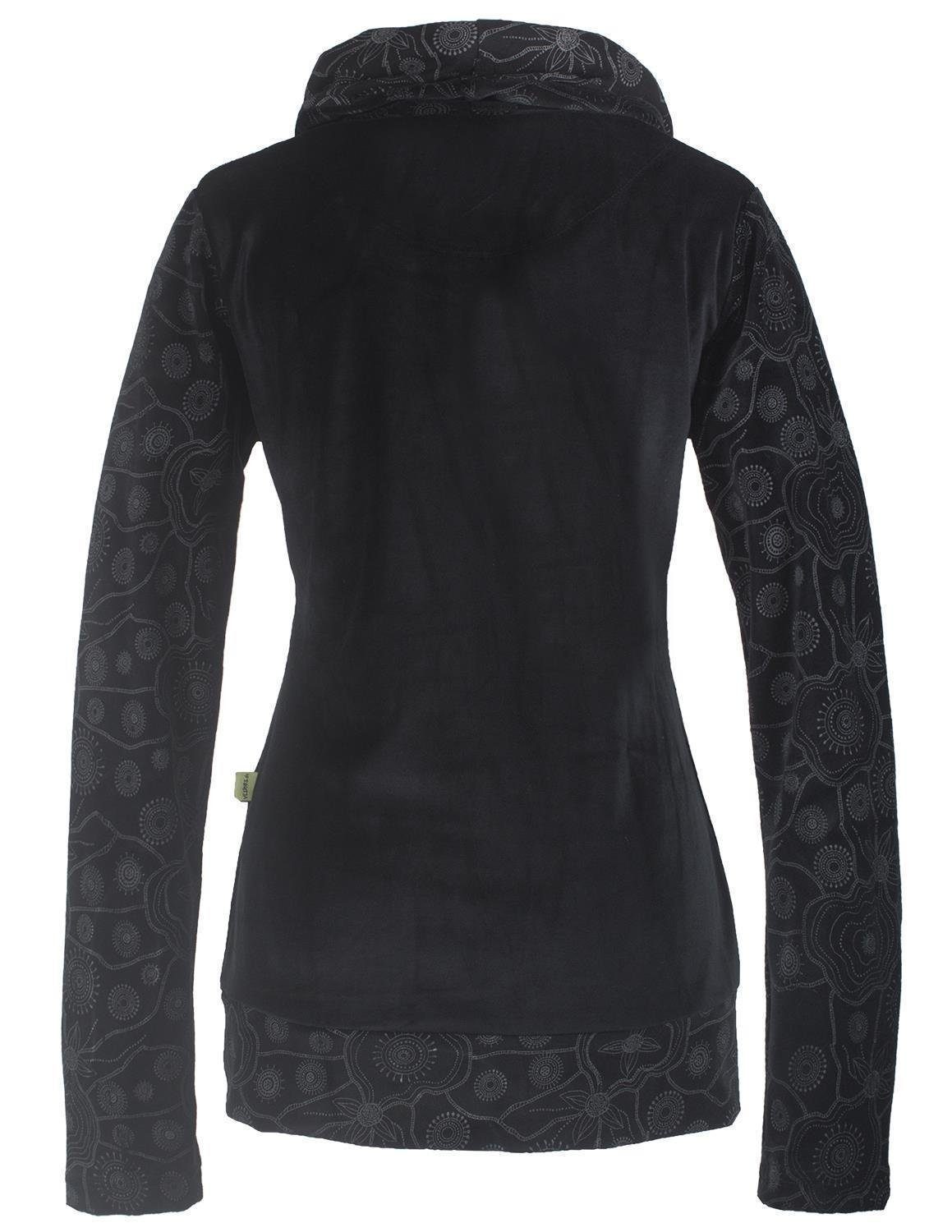 Vishes Sweater Rollkragen Samtpullover Sweater aus Baumwolle bedruckt Hippie, Goa, Boho Style