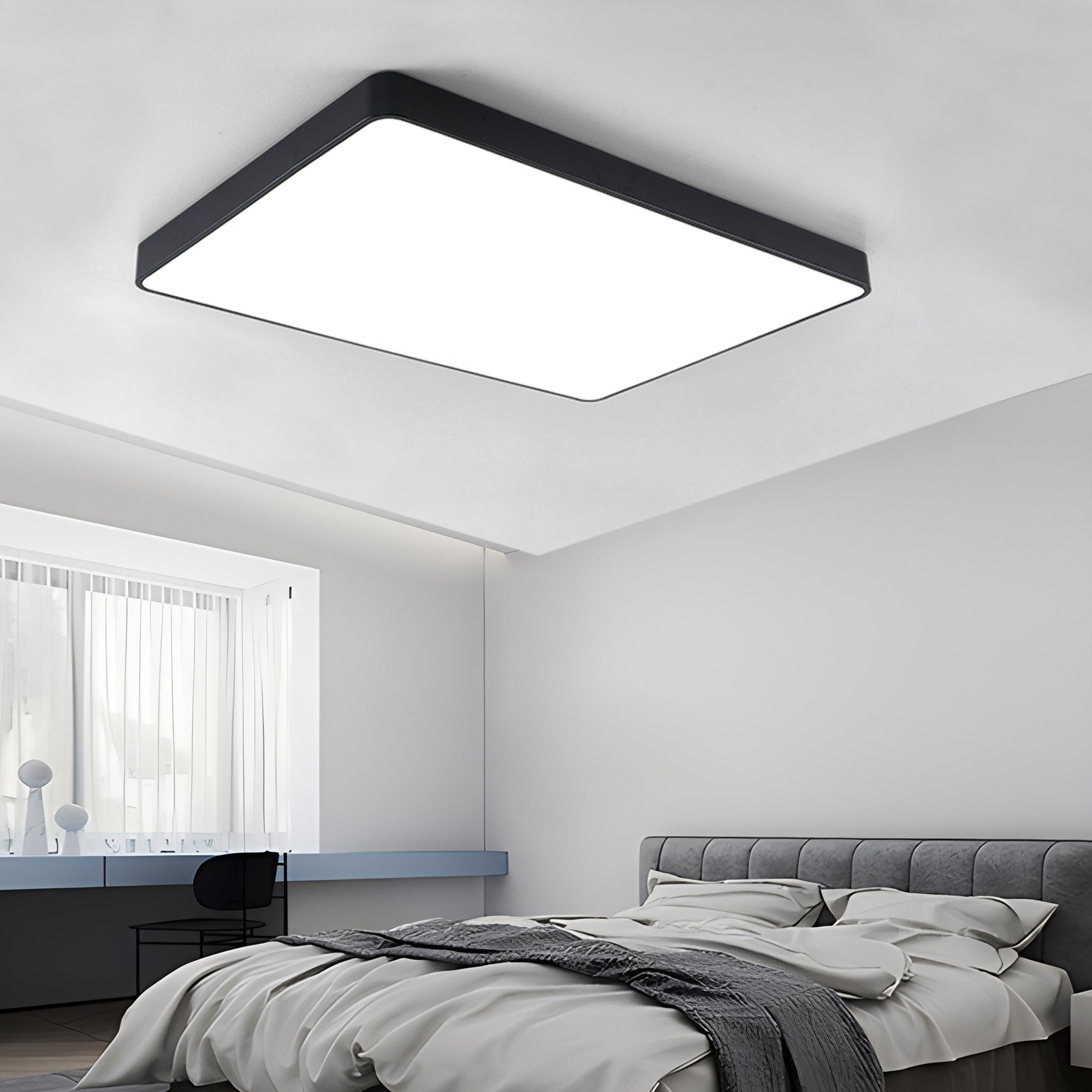 JDONG LED Deckenleuchte dimmbar mit Fernbedienung Rechteckig Weiß/Schwarz 65*43*5CM, LED fest integriert, Deckenlampe 72W, für Wohnzimmer Schlafzimmer Esszimmer Arbeitszimmer Balkon Büro