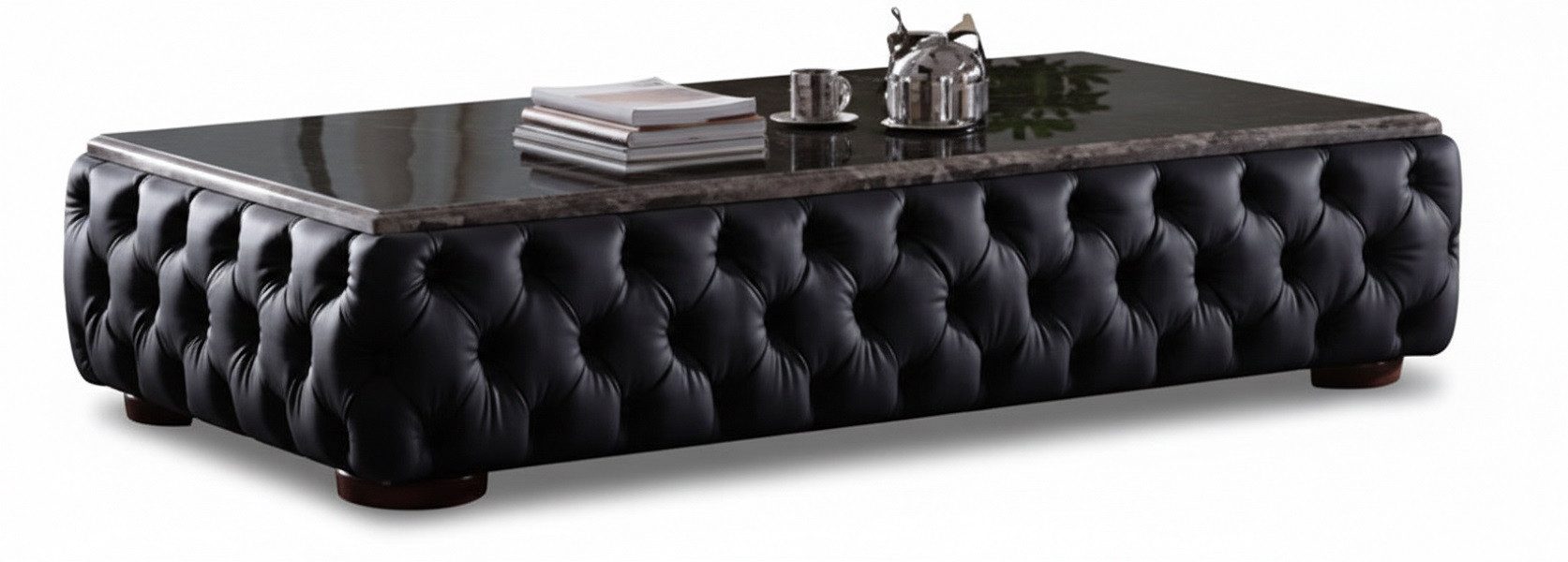 JVmoebel Couchtisch Chesterfield Couchtisch mit Marmorplatte und Lederoptik (Couchtisch), Made in Europa
