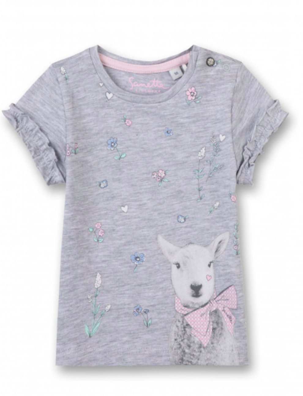 Sanetta Baby Mädchen T-Shirt aus Baumwolle mit Tiermotiv und Volantärmeln