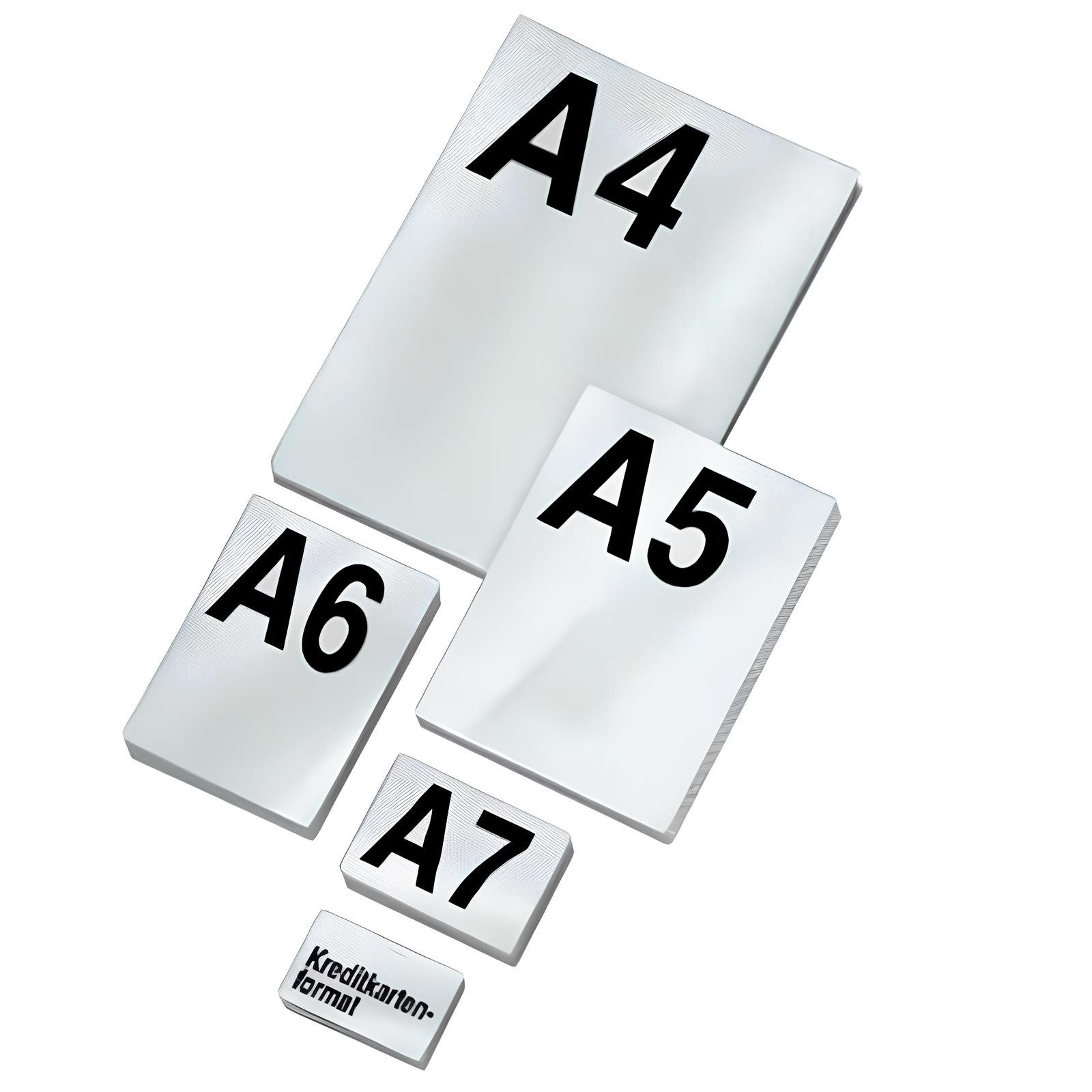 LMG Germany Schutzfolie Laminierfolien-Set 5x100 Stück A4, A5, A6, A7 & Kreditkartenformat, Glänzend – für brillante Farben und professionelle Optik