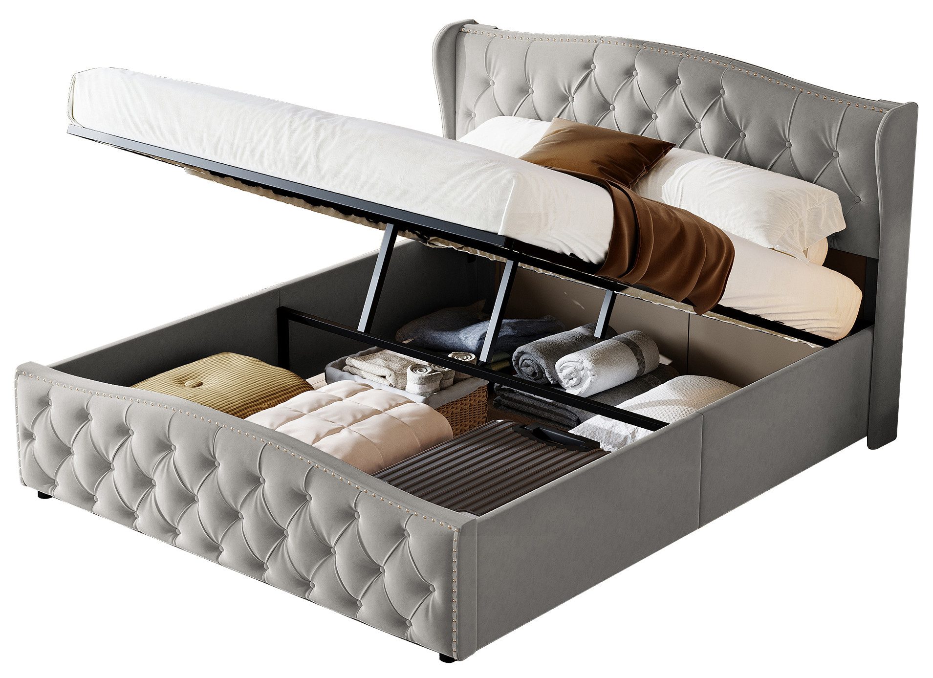 FUROKOY Polsterbett Doppelbett Hydraulisch Stauraumbett mit günstig online kaufen