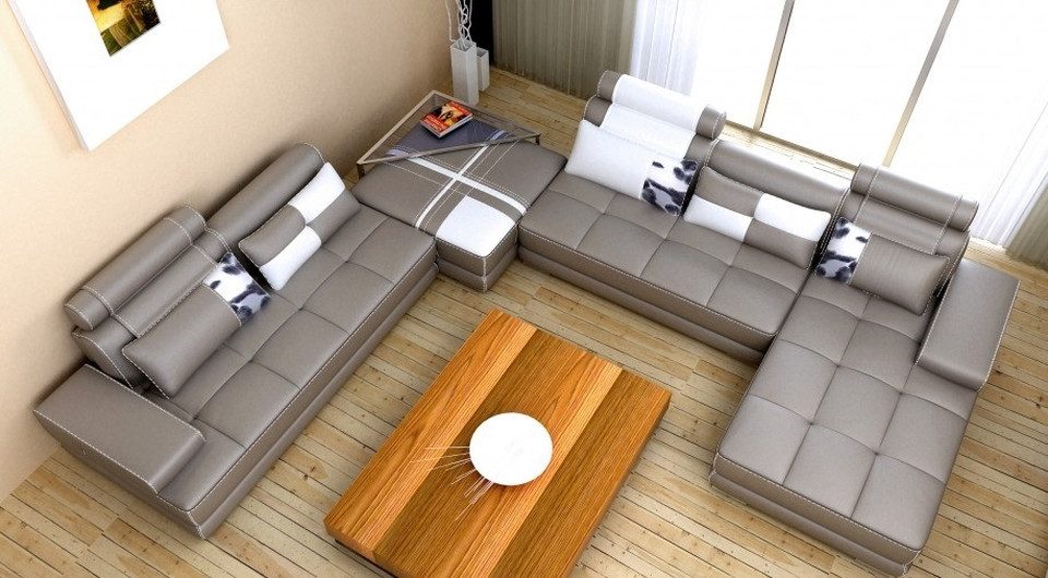 Xlmoebel Wohnlandschaft Designer Ledersofa in Grau von Wolfhagen - Luxuriös und bequem, Ecksofa, Hergestellt in Europa